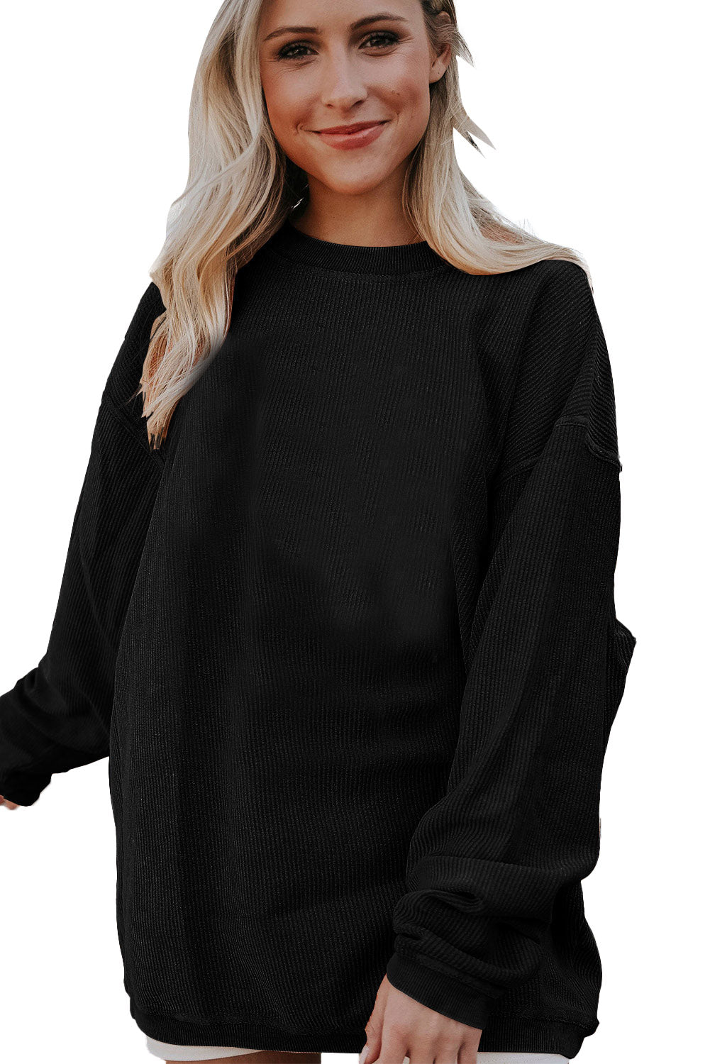 Drop Sleeve Crinkle Rib Oversized Sweatshirt