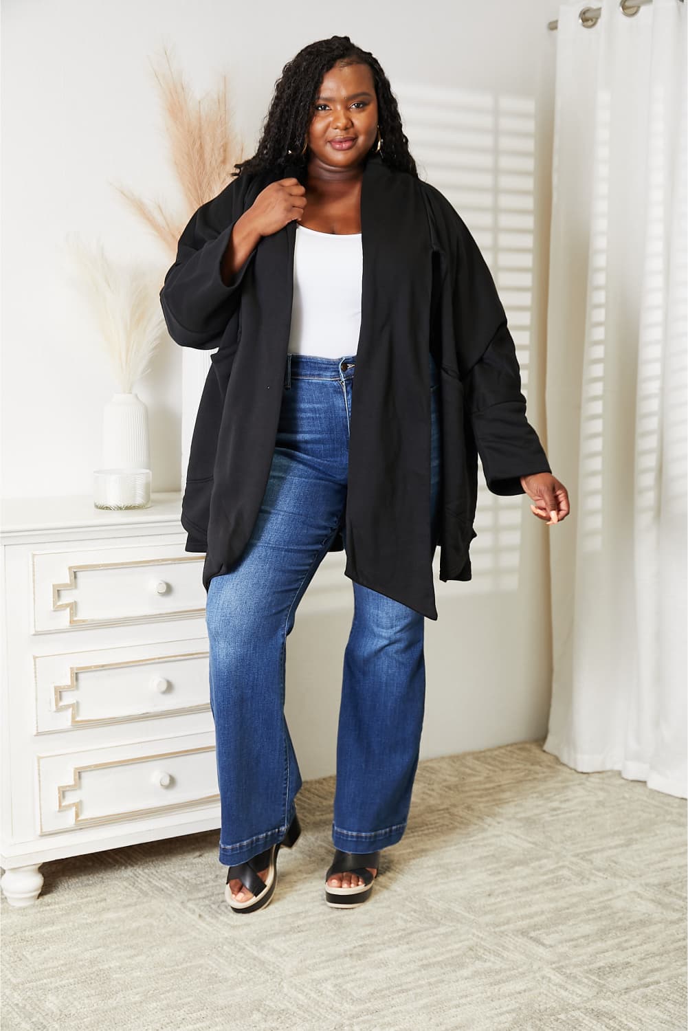 Open Front Cardigan with Scarf