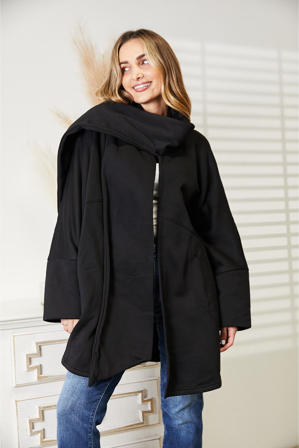 Open Front Cardigan with Scarf