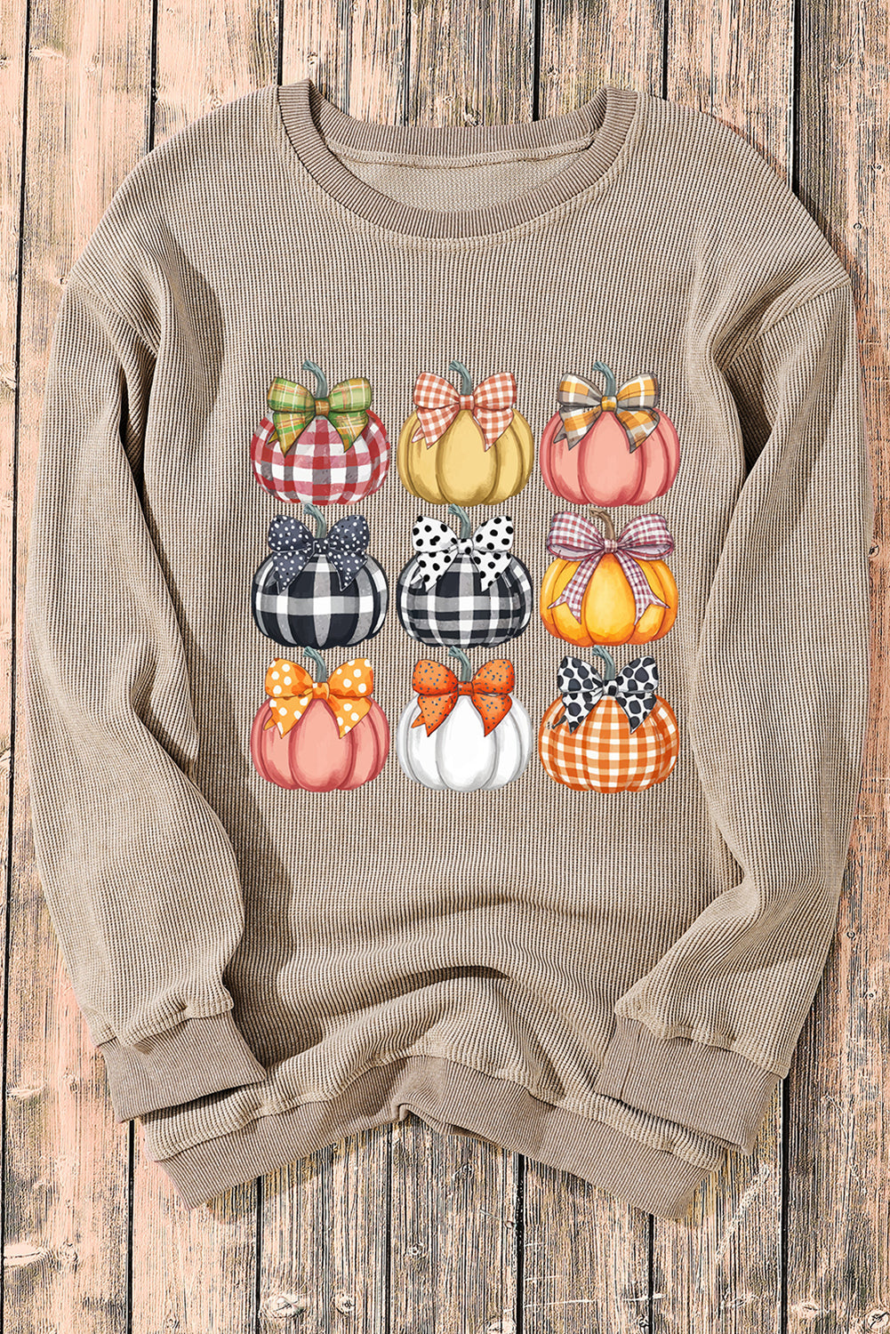 Textured Bows & Pumpkins Graphic Baggy Sweatshirt