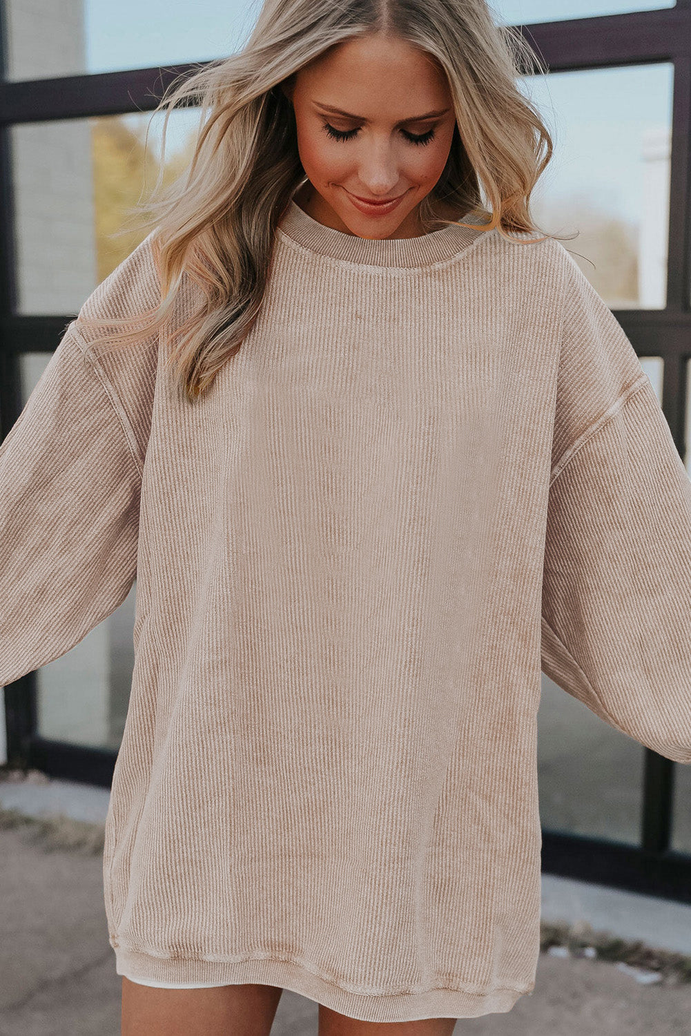 Drop Sleeve Crinkle Rib Oversized Sweatshirt