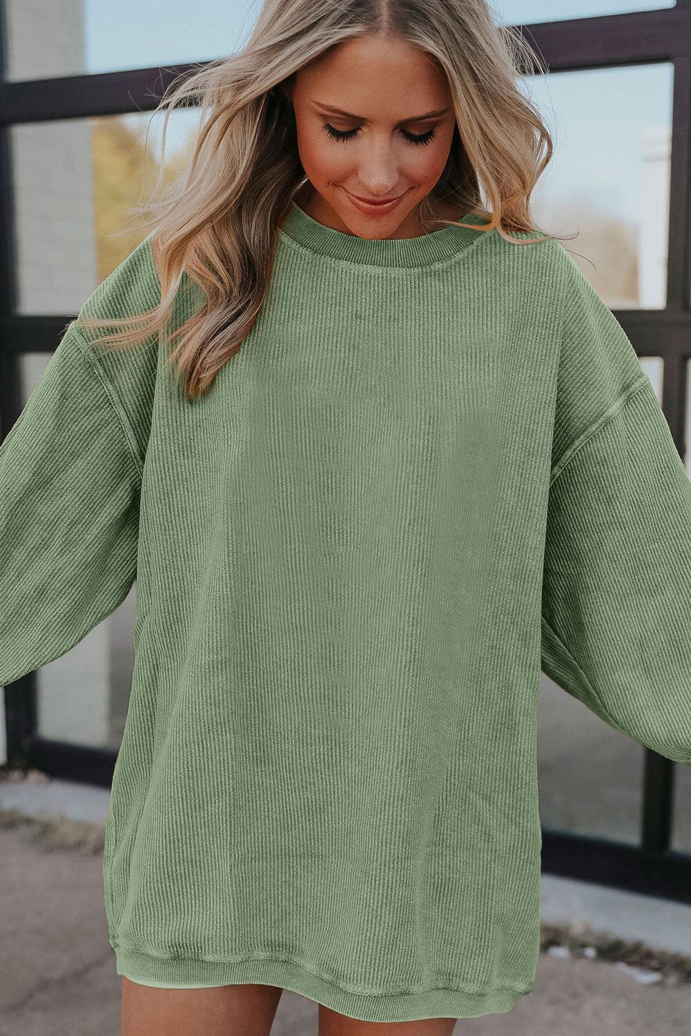 Drop Sleeve Crinkle Rib Oversized Sweatshirt