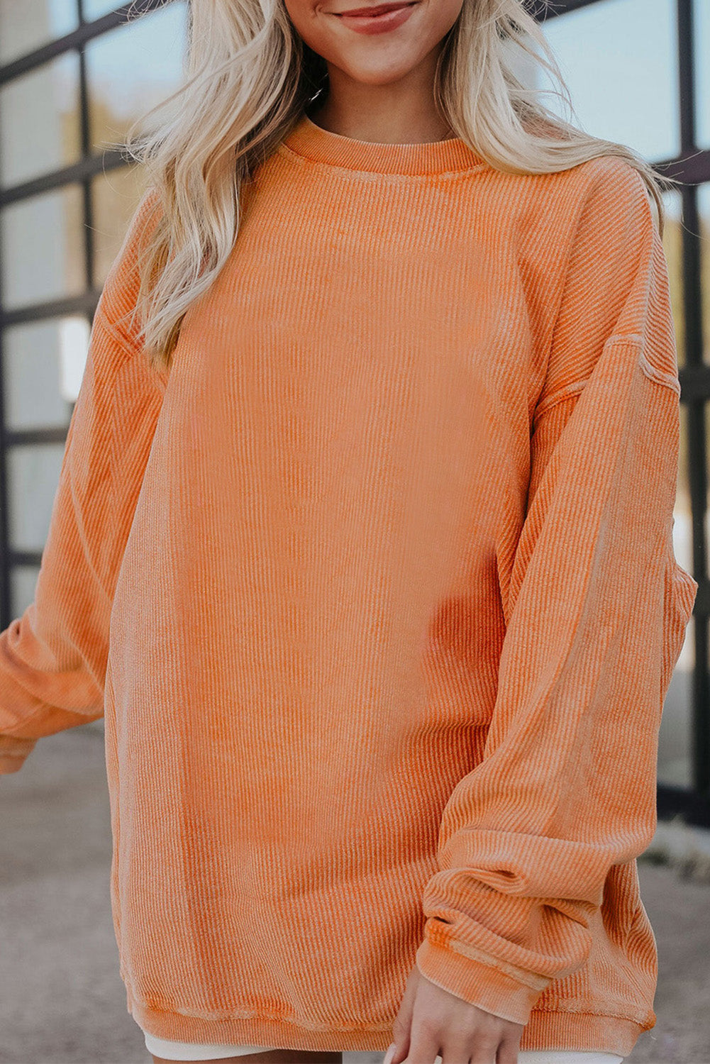 Drop Sleeve Crinkle Rib Oversized Sweatshirt