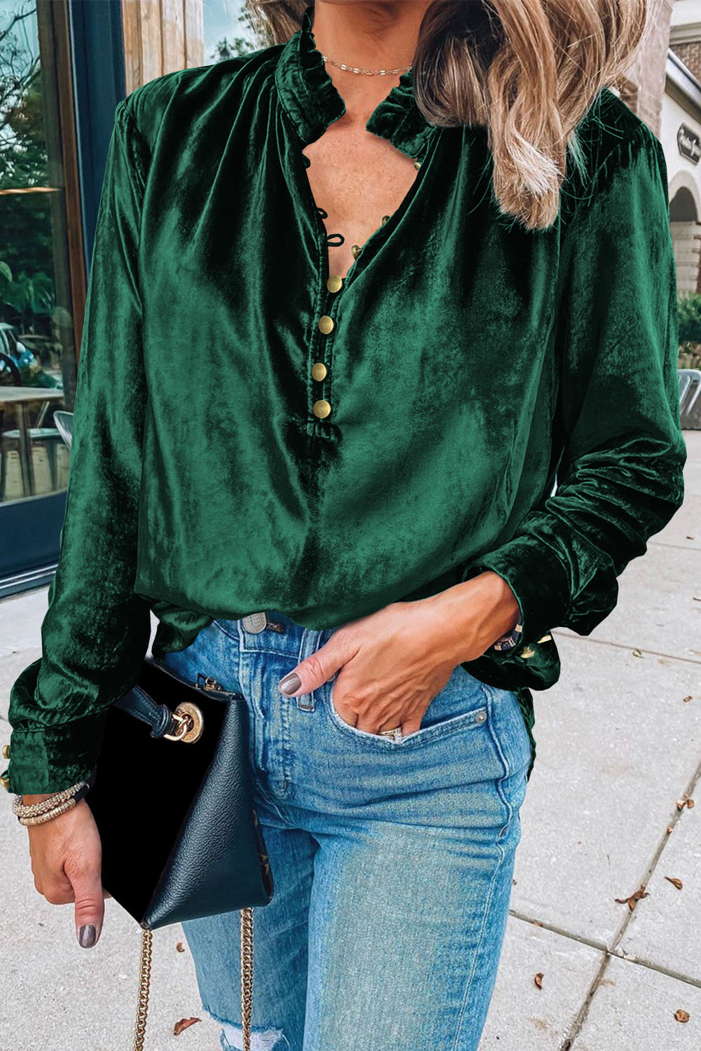Frilly Neck Velvet Top