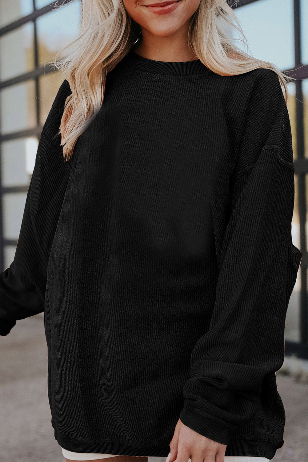 Drop Sleeve Crinkle Rib Oversized Sweatshirt