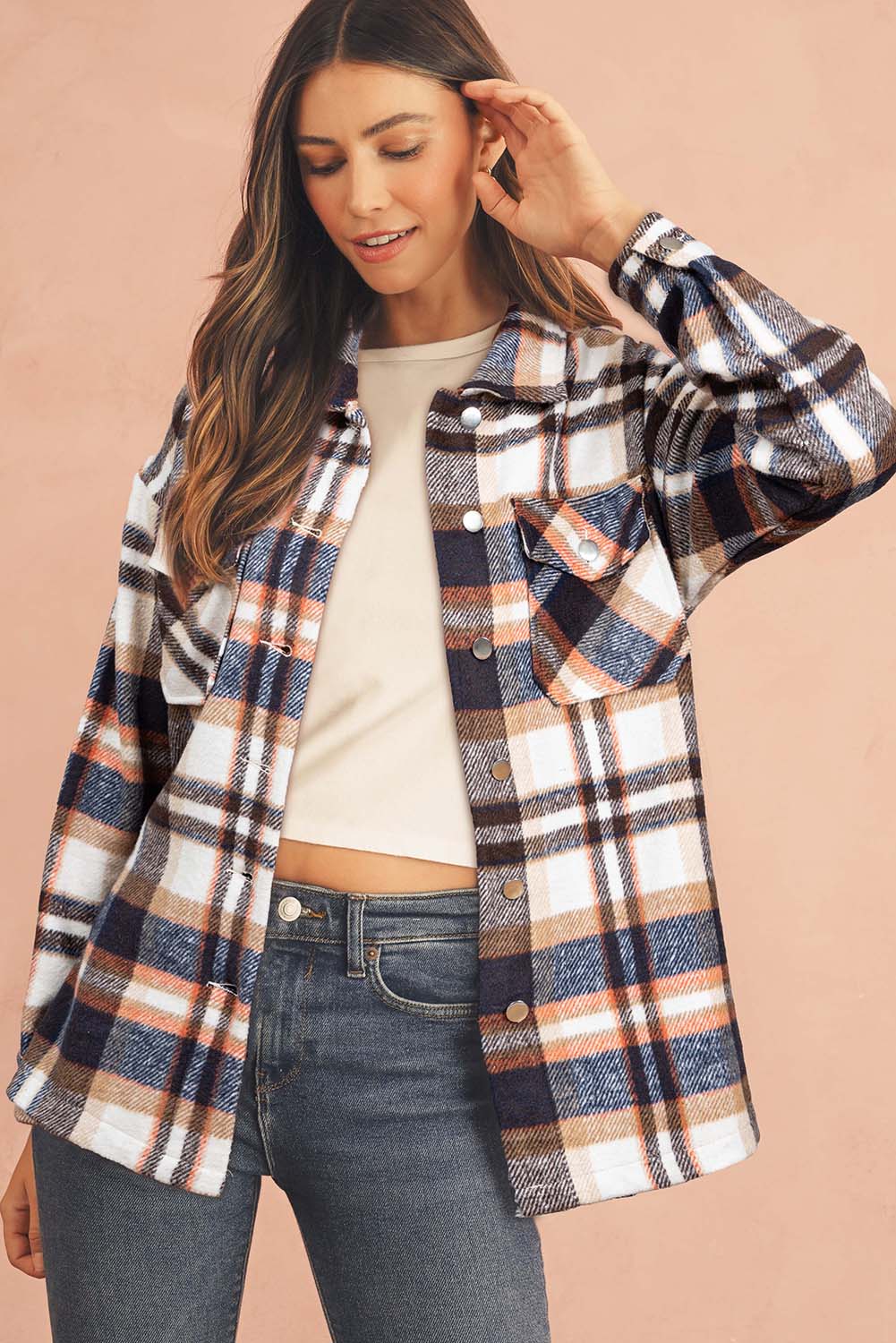 Plaid Casual Button Up Flannel Shacket