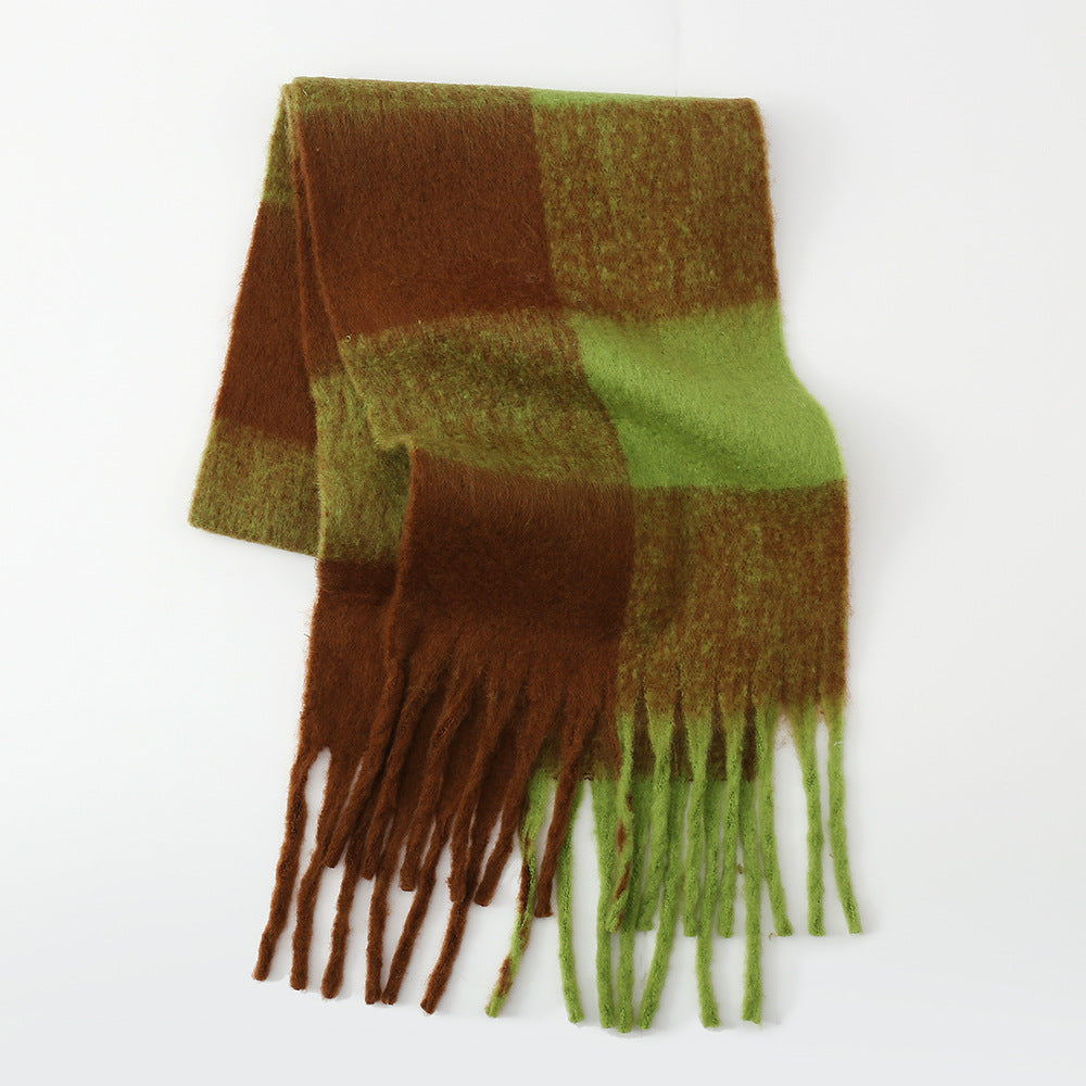 Fringe Contrast Plaid Scarf