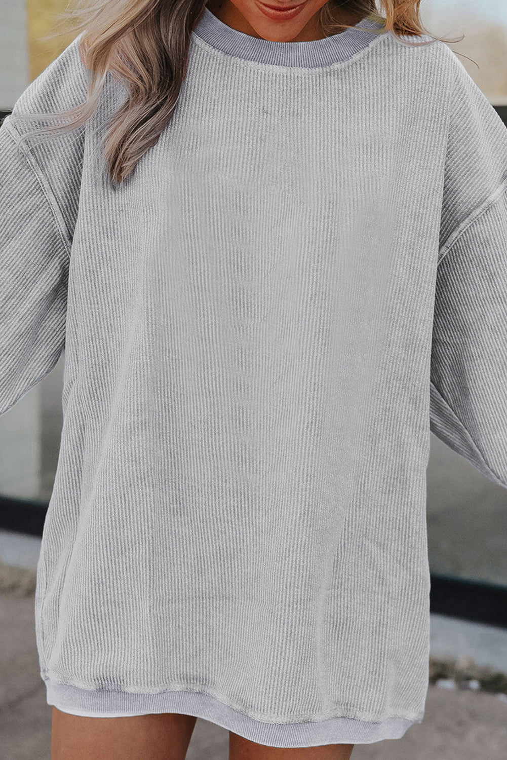 Drop Sleeve Crinkle Rib Oversized Sweatshirt