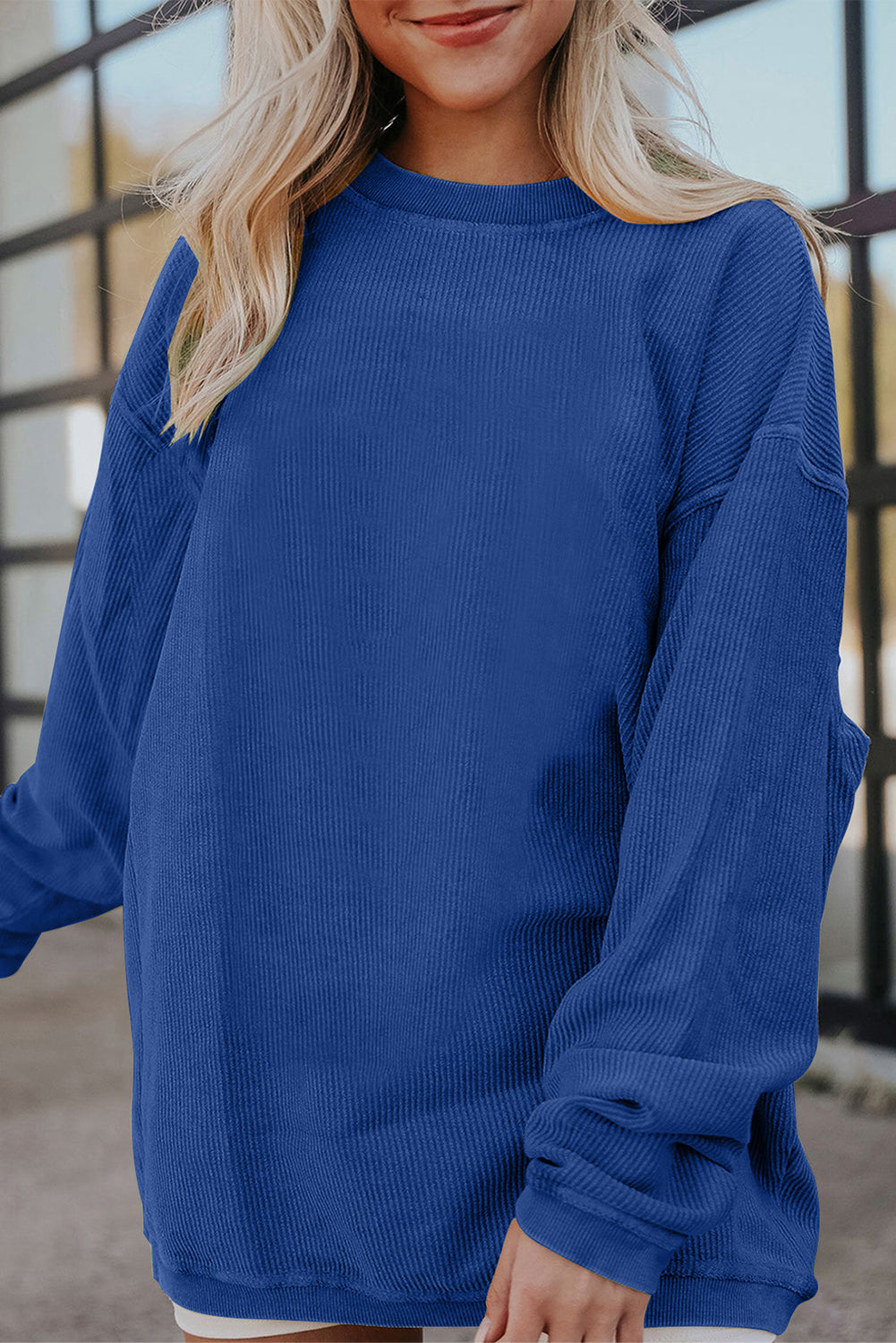 Drop Sleeve Crinkle Rib Oversized Sweatshirt
