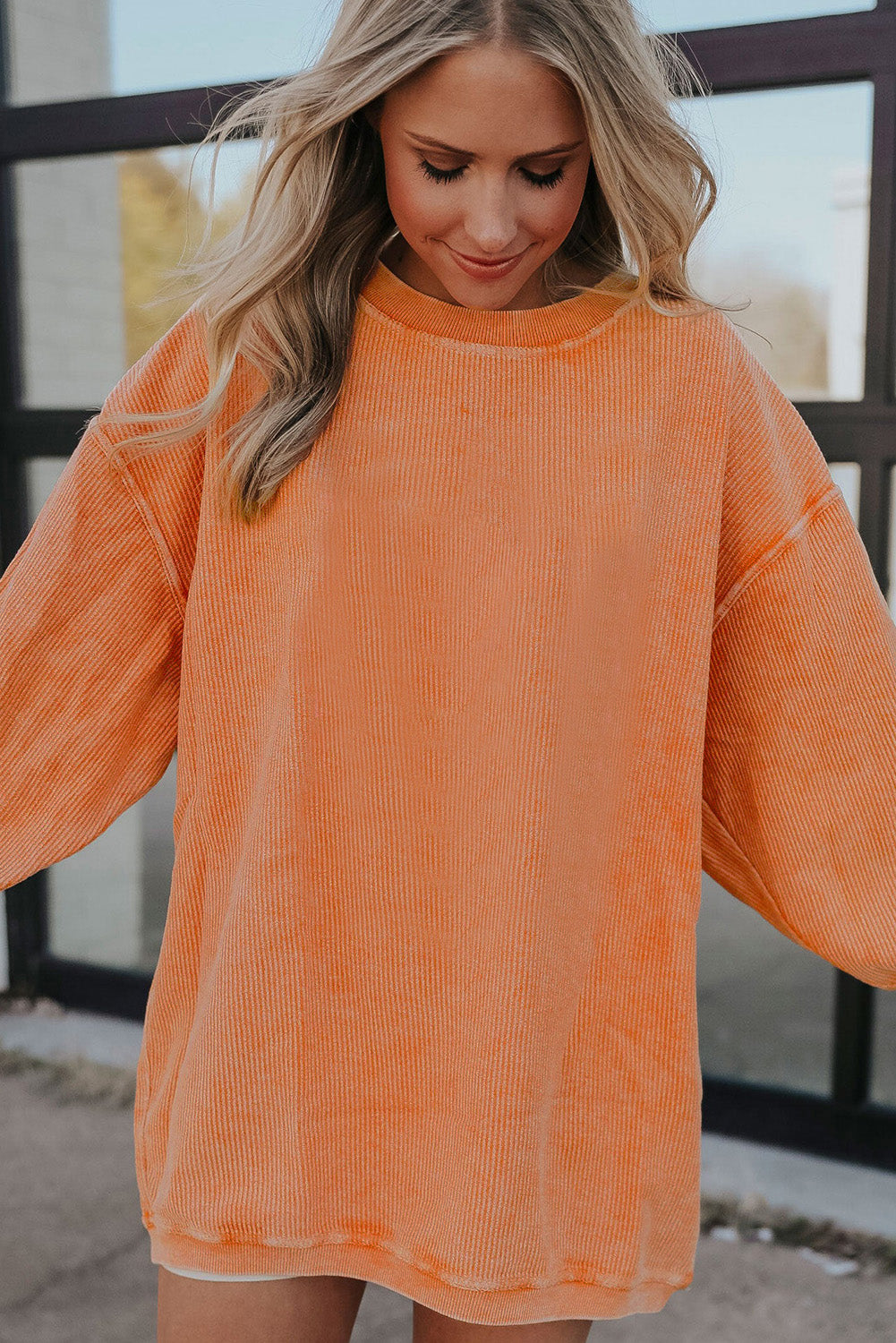 Drop Sleeve Crinkle Rib Oversized Sweatshirt