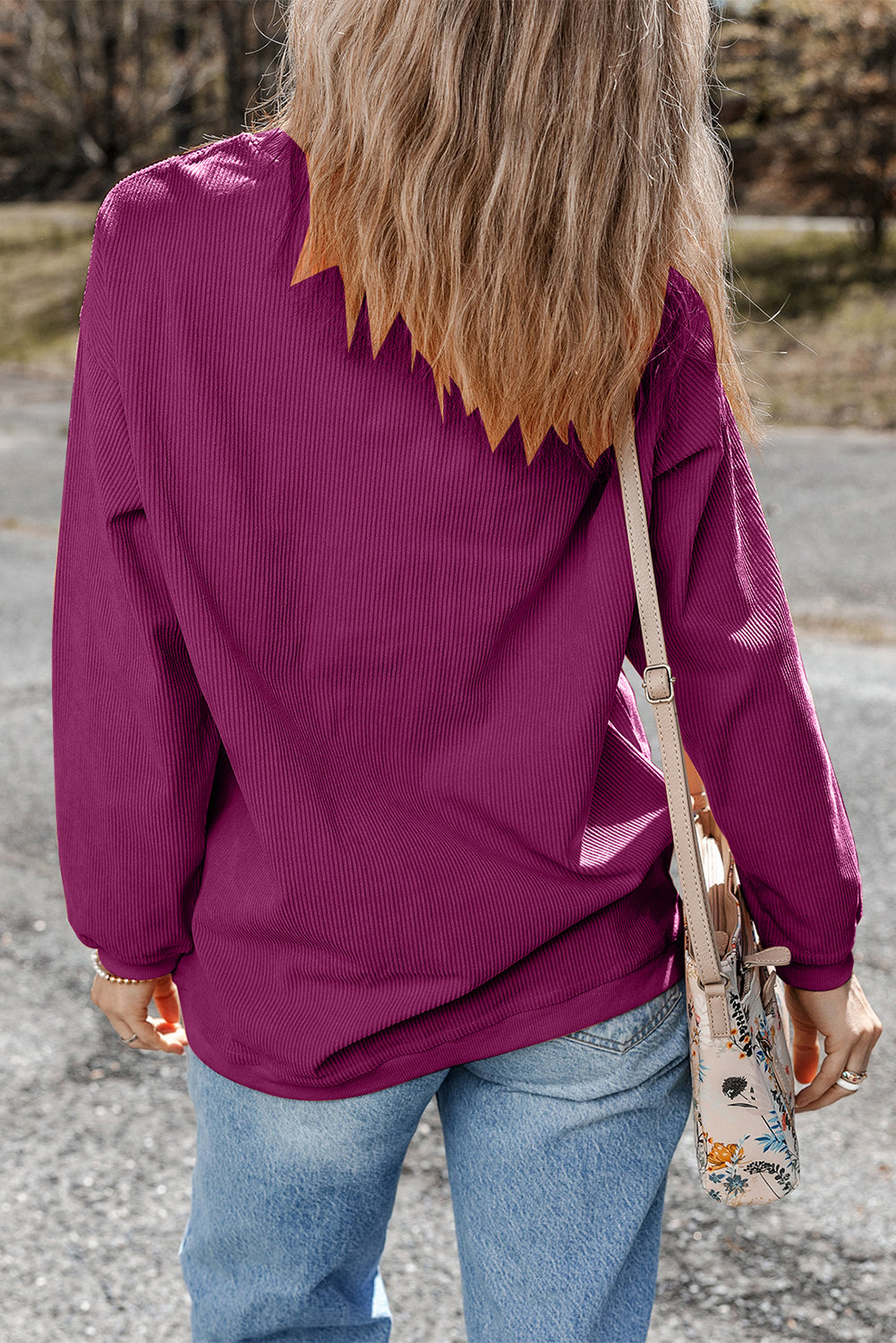 Drop Sleeve Crinkle Rib Oversized Sweatshirt