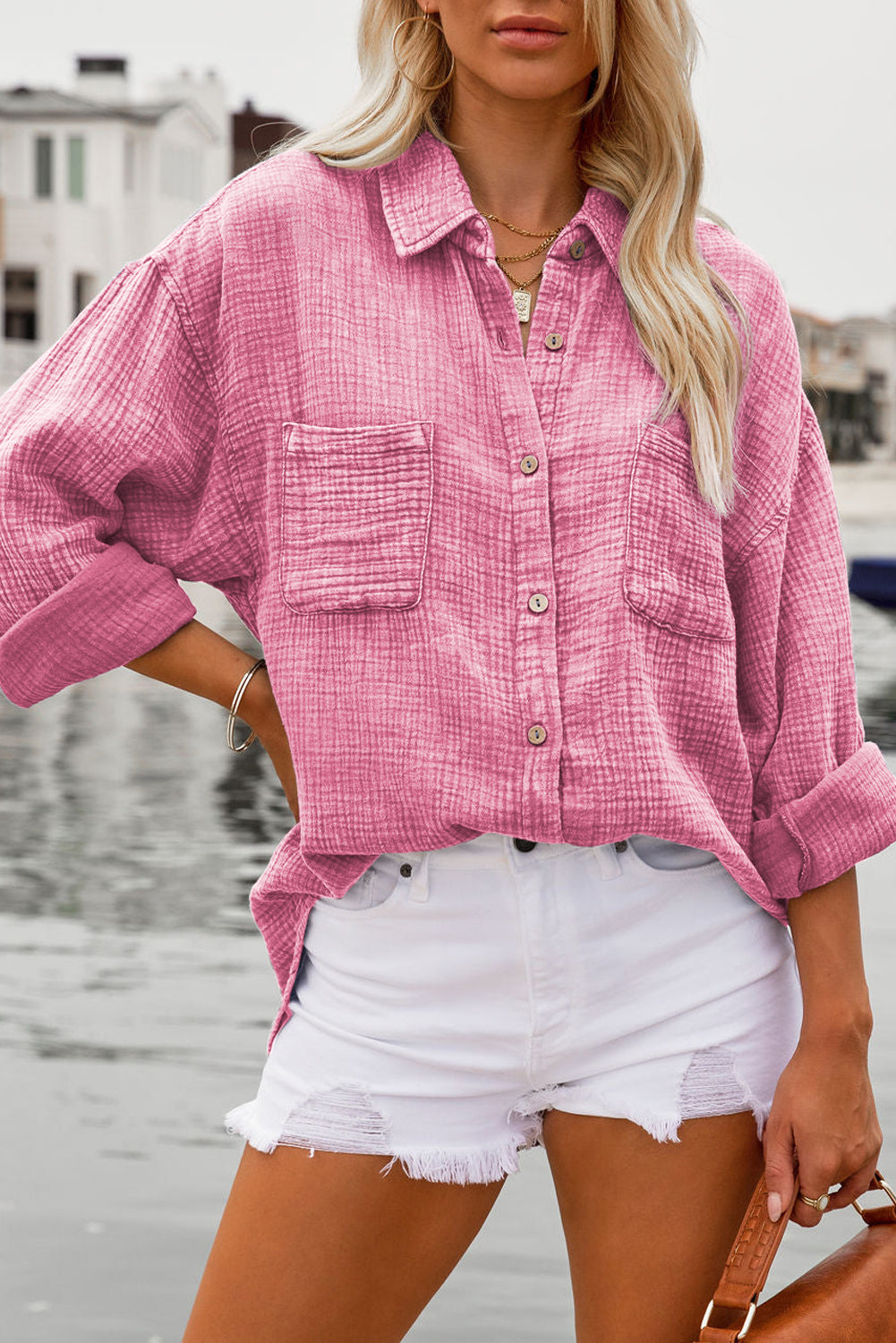 Pink Mineral Wash Crinkle Textured Shirt