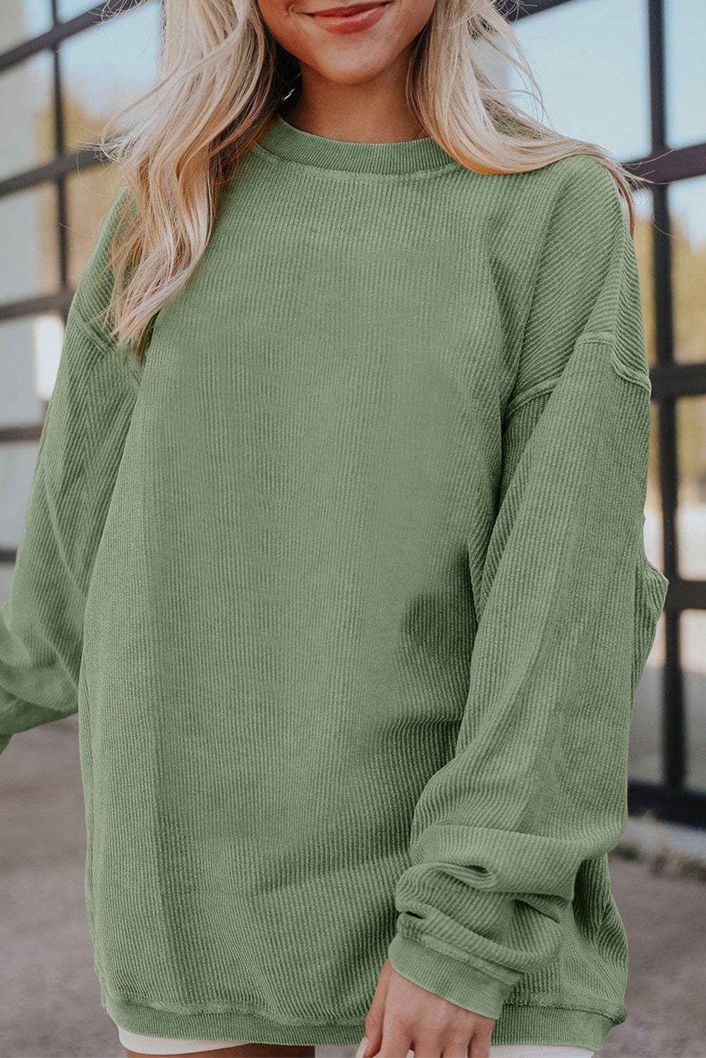 Drop Sleeve Crinkle Rib Oversized Sweatshirt
