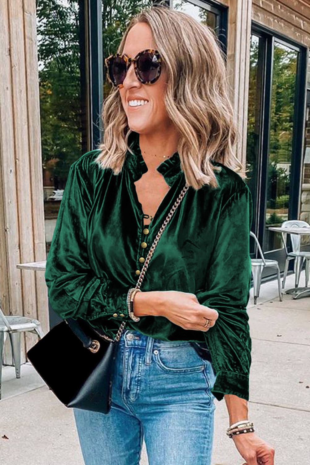 Frilly Neck Velvet Top