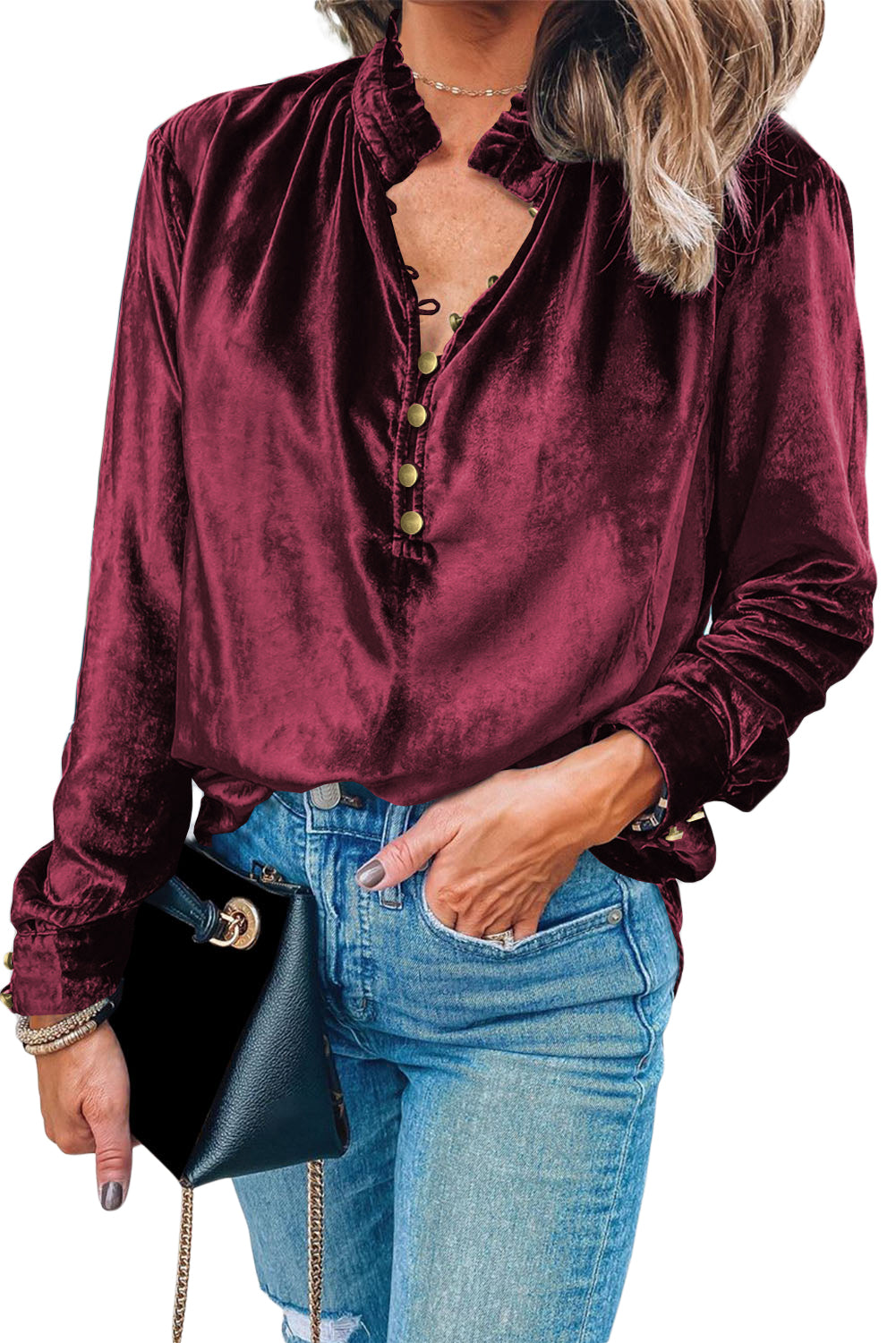 Frilly Neck Velvet Top