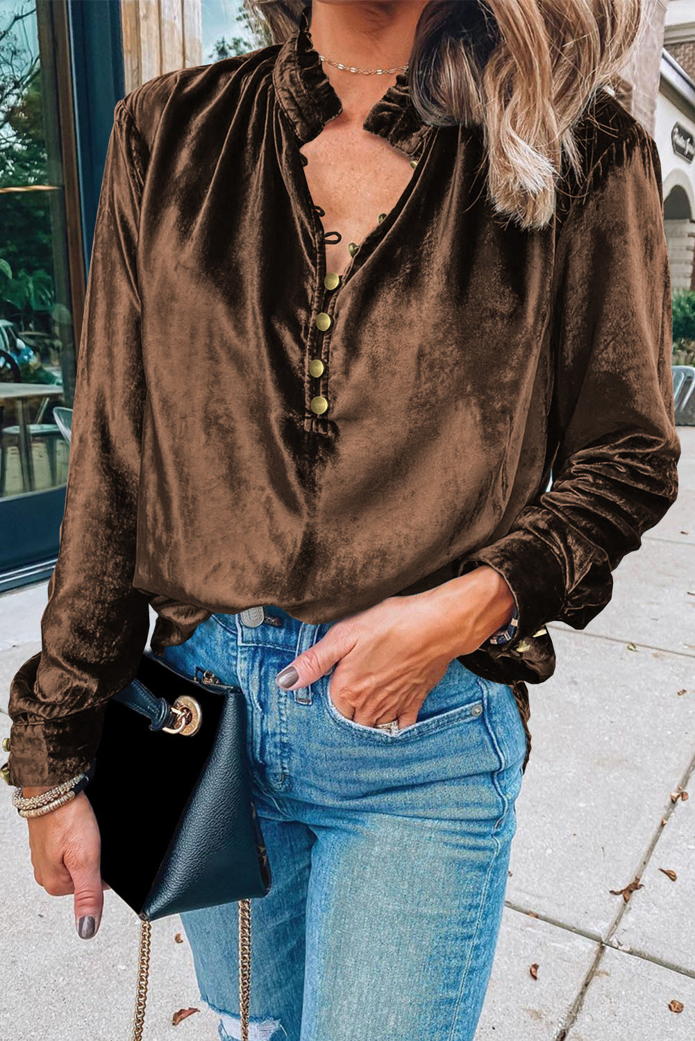 Frilly Neck Velvet Top