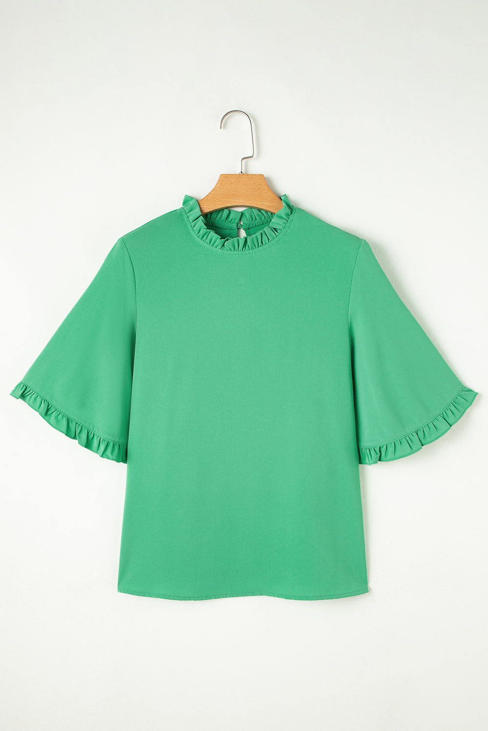 Green Frilly Ruffle Collar & Sleeve Blouse
