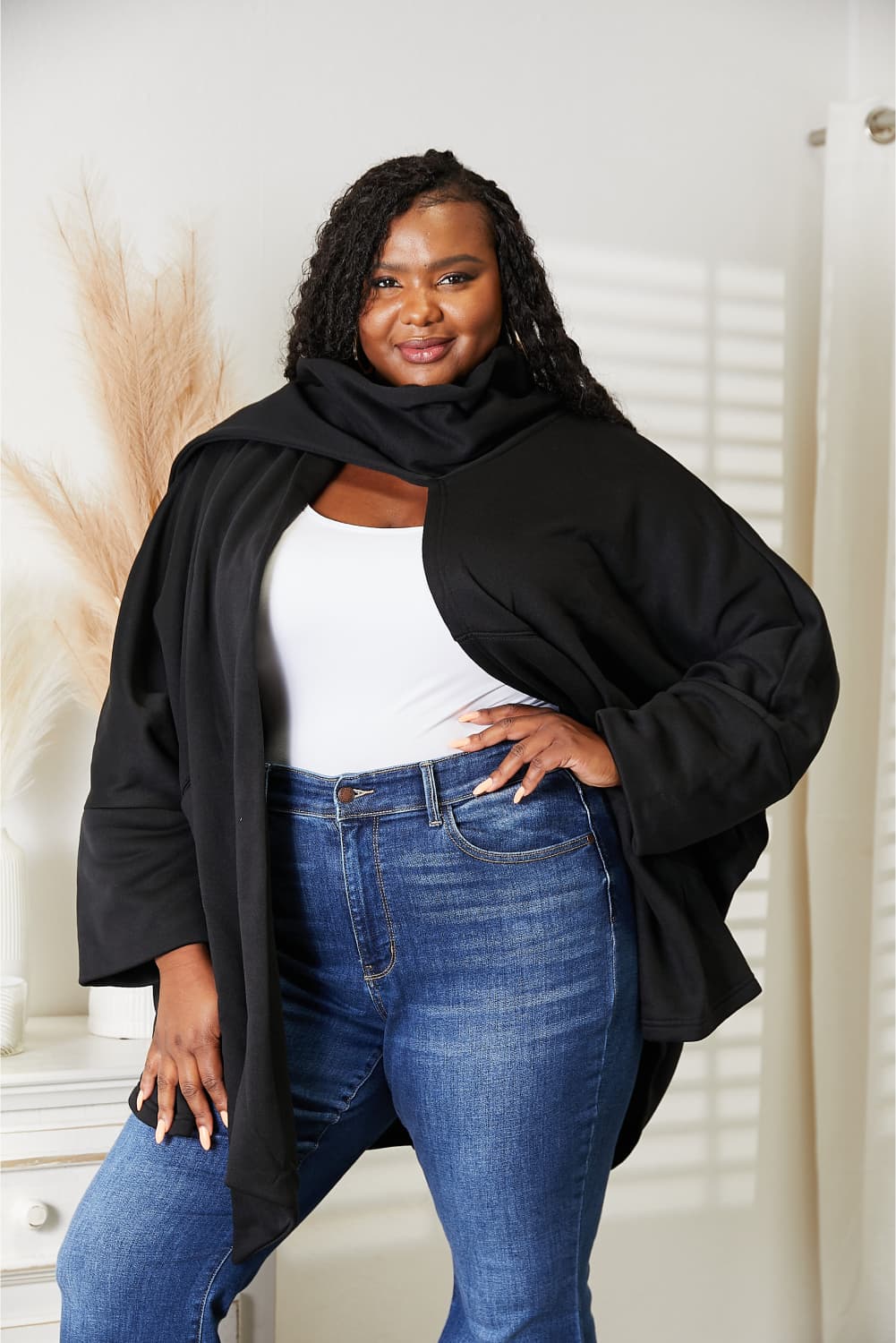 Open Front Cardigan with Scarf