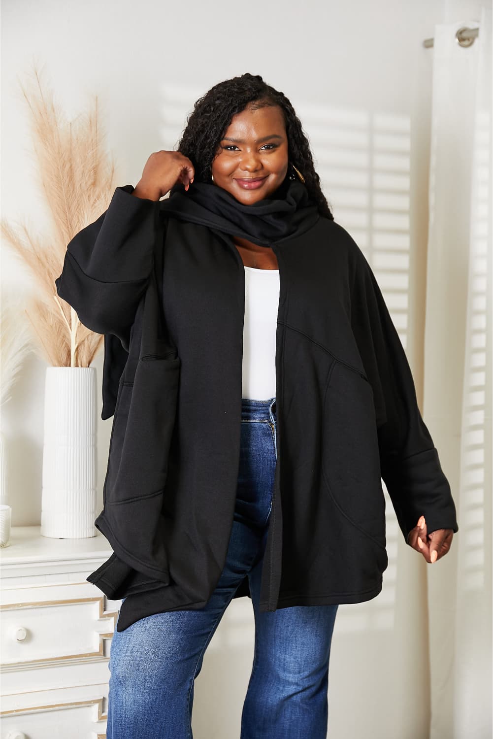 Open Front Cardigan with Scarf