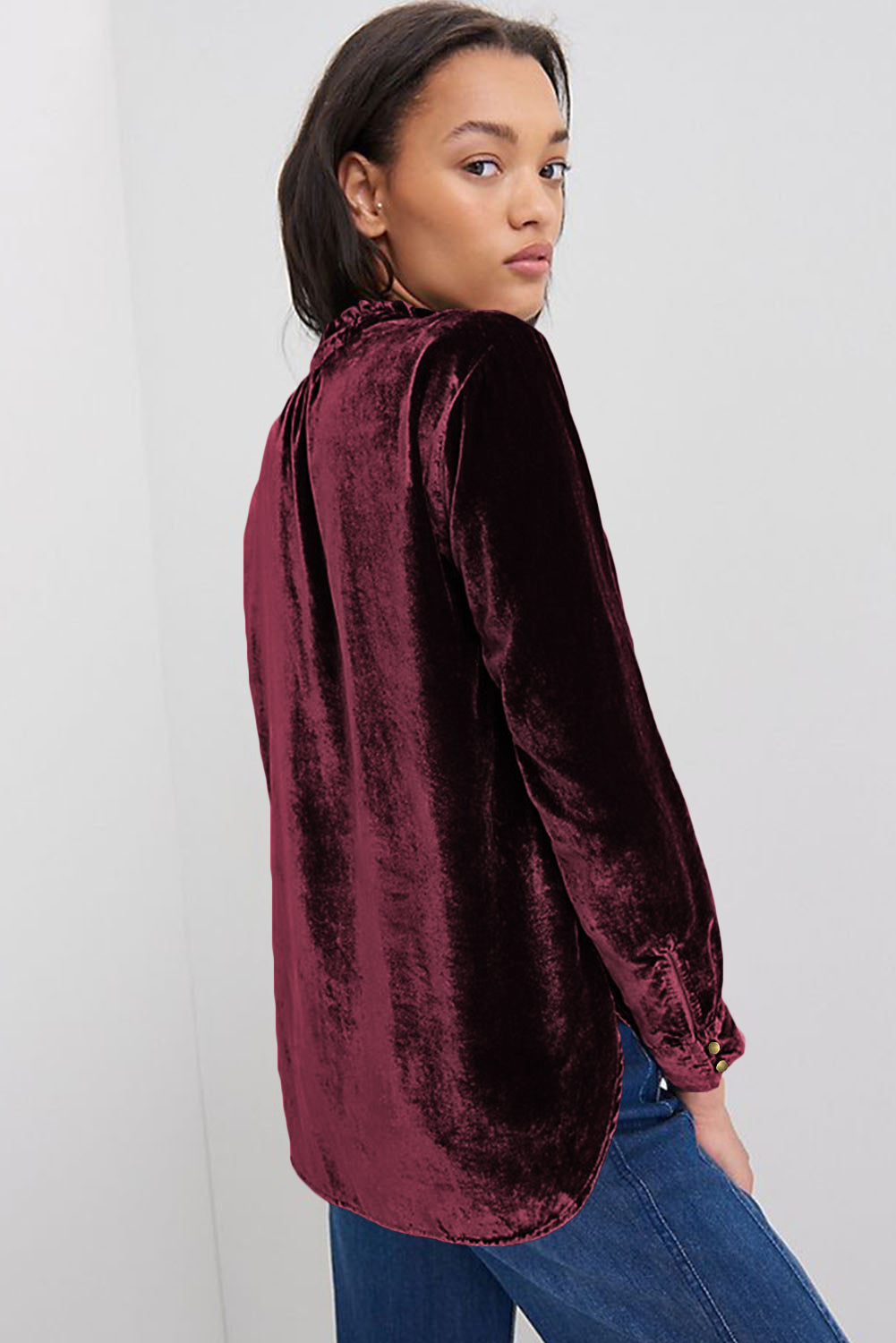 Frilly Neck Velvet Top