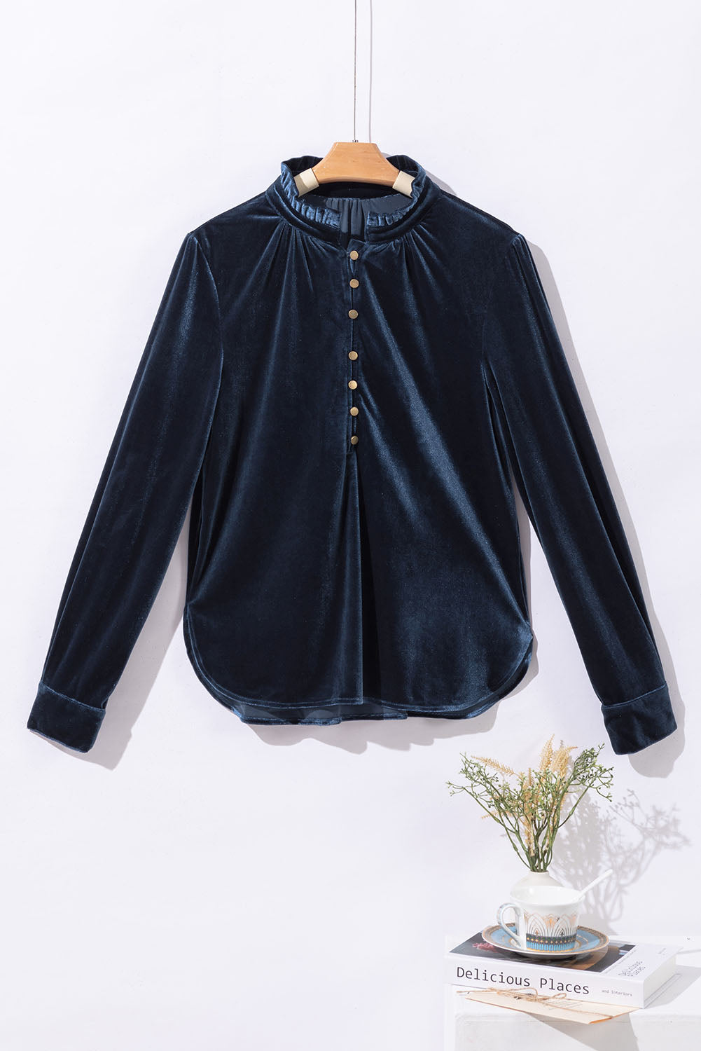 Frilly Neck Velvet Top