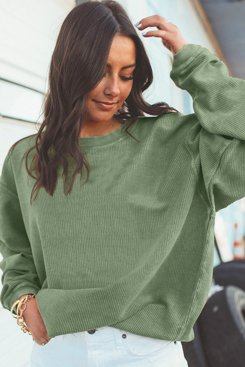 Drop Sleeve Crinkle Rib Oversized Sweatshirt