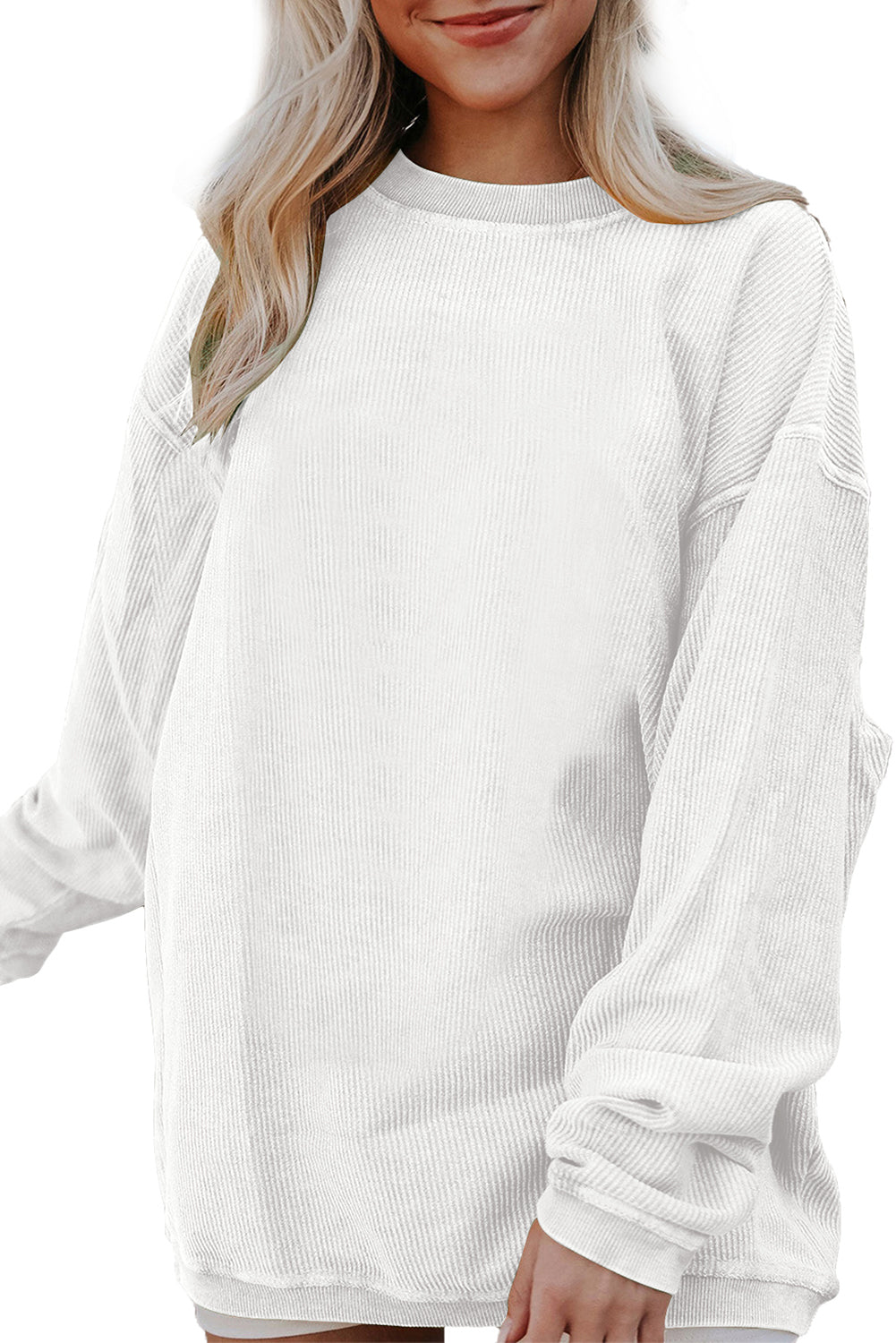 Drop Sleeve Crinkle Rib Oversized Sweatshirt