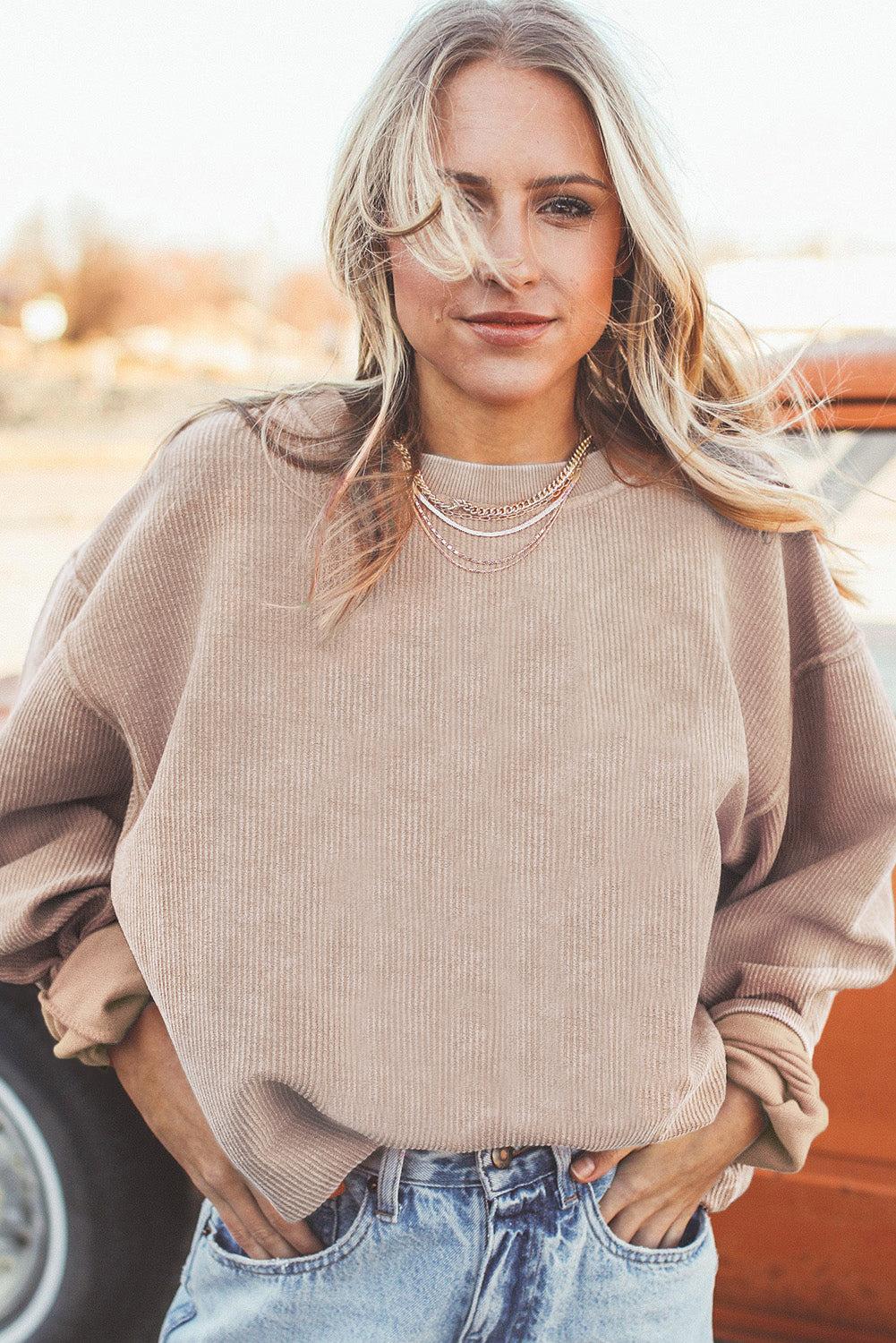 Drop Sleeve Crinkle Rib Oversized Sweatshirt