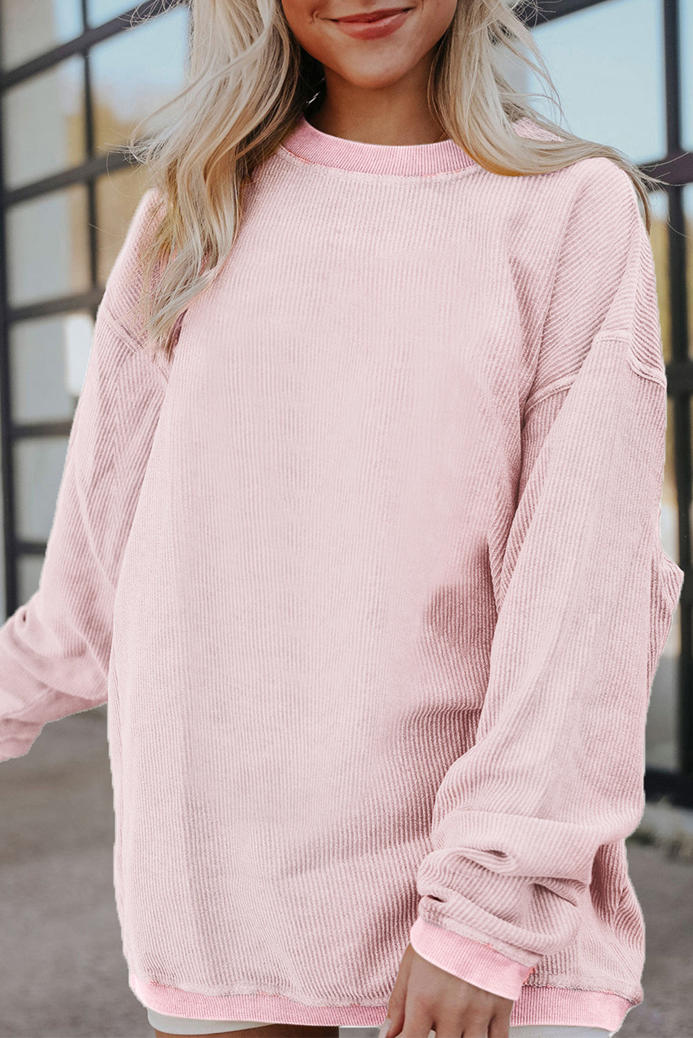 Drop Sleeve Crinkle Rib Oversized Sweatshirt