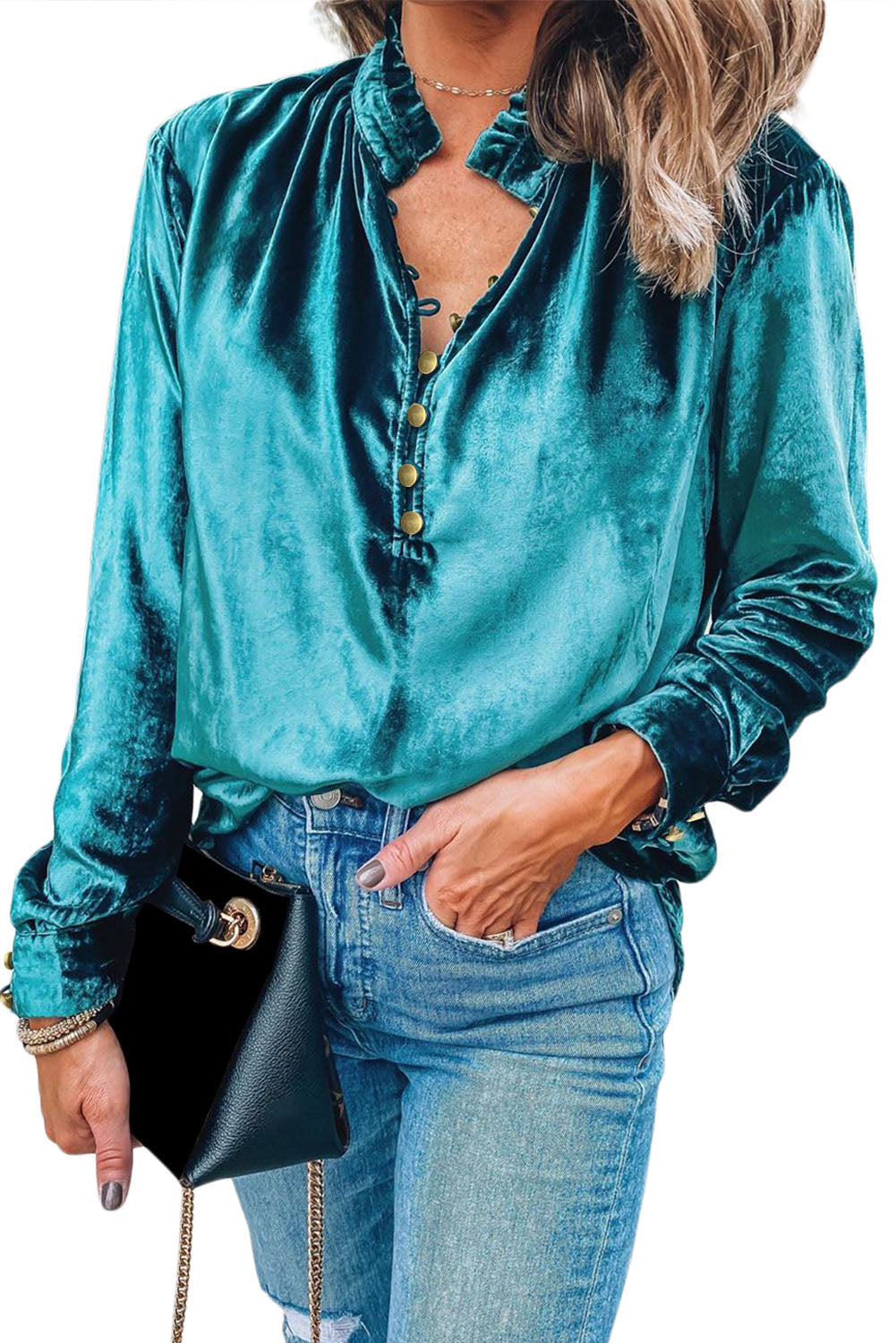 Frilly Neck Velvet Top