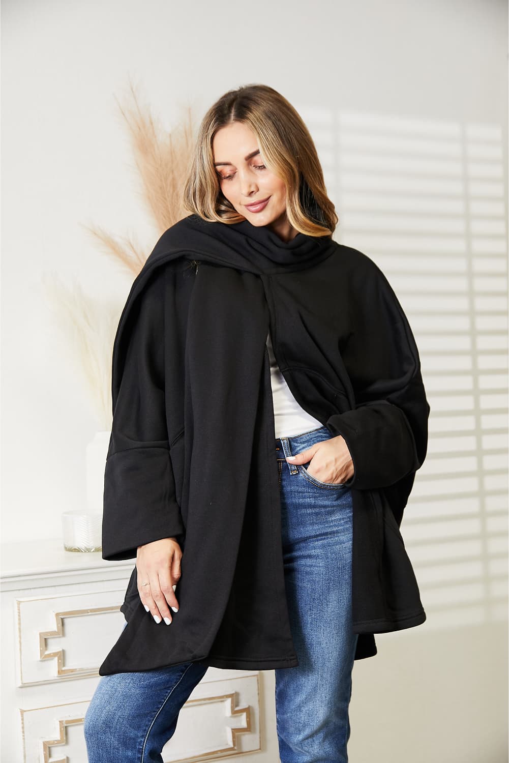 Open Front Cardigan with Scarf