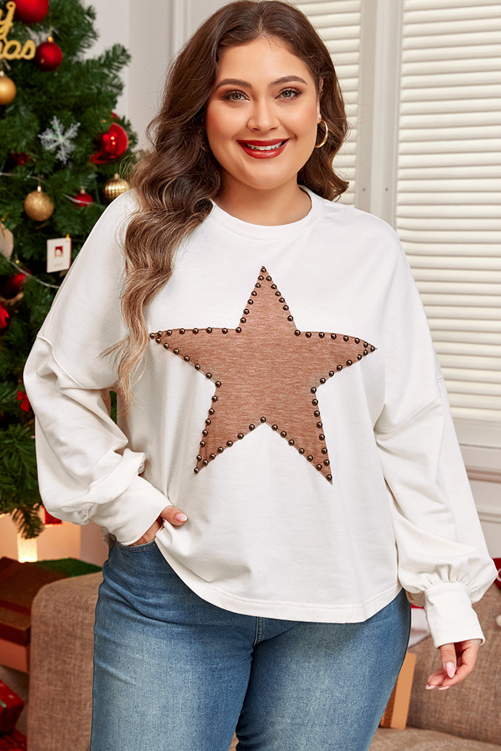 Studded Star Long Sleeve Top Plus Size