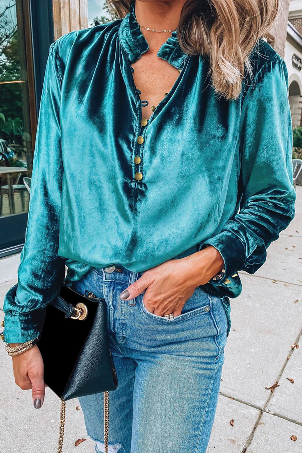 Frilly Neck Velvet Top