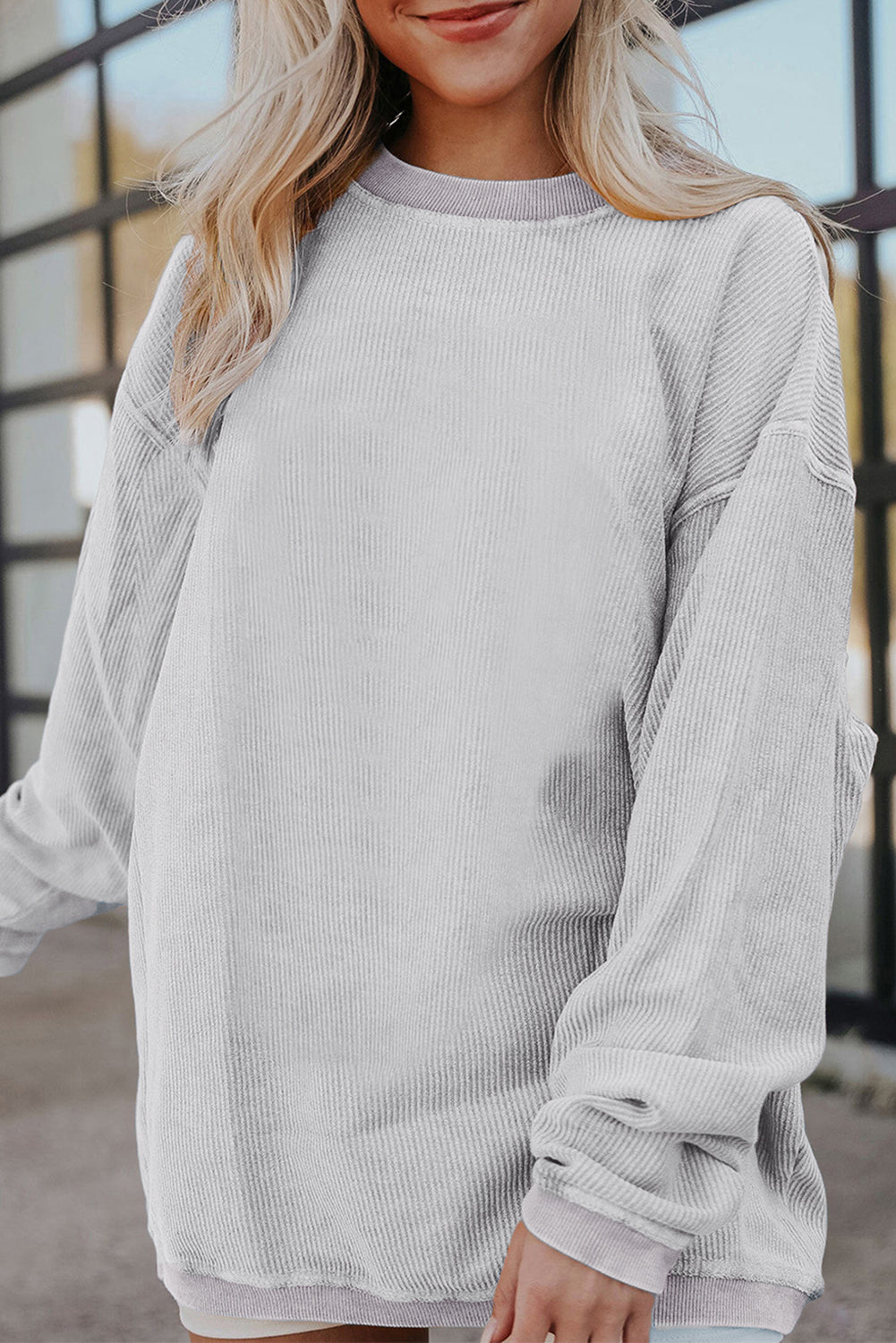 Drop Sleeve Crinkle Rib Oversized Sweatshirt