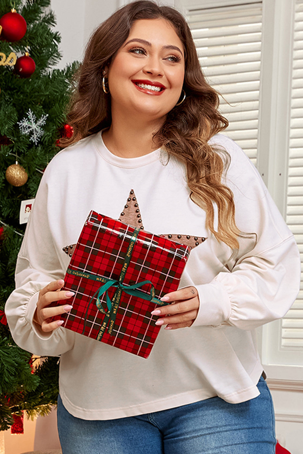Studded Star Long Sleeve Top Plus Size