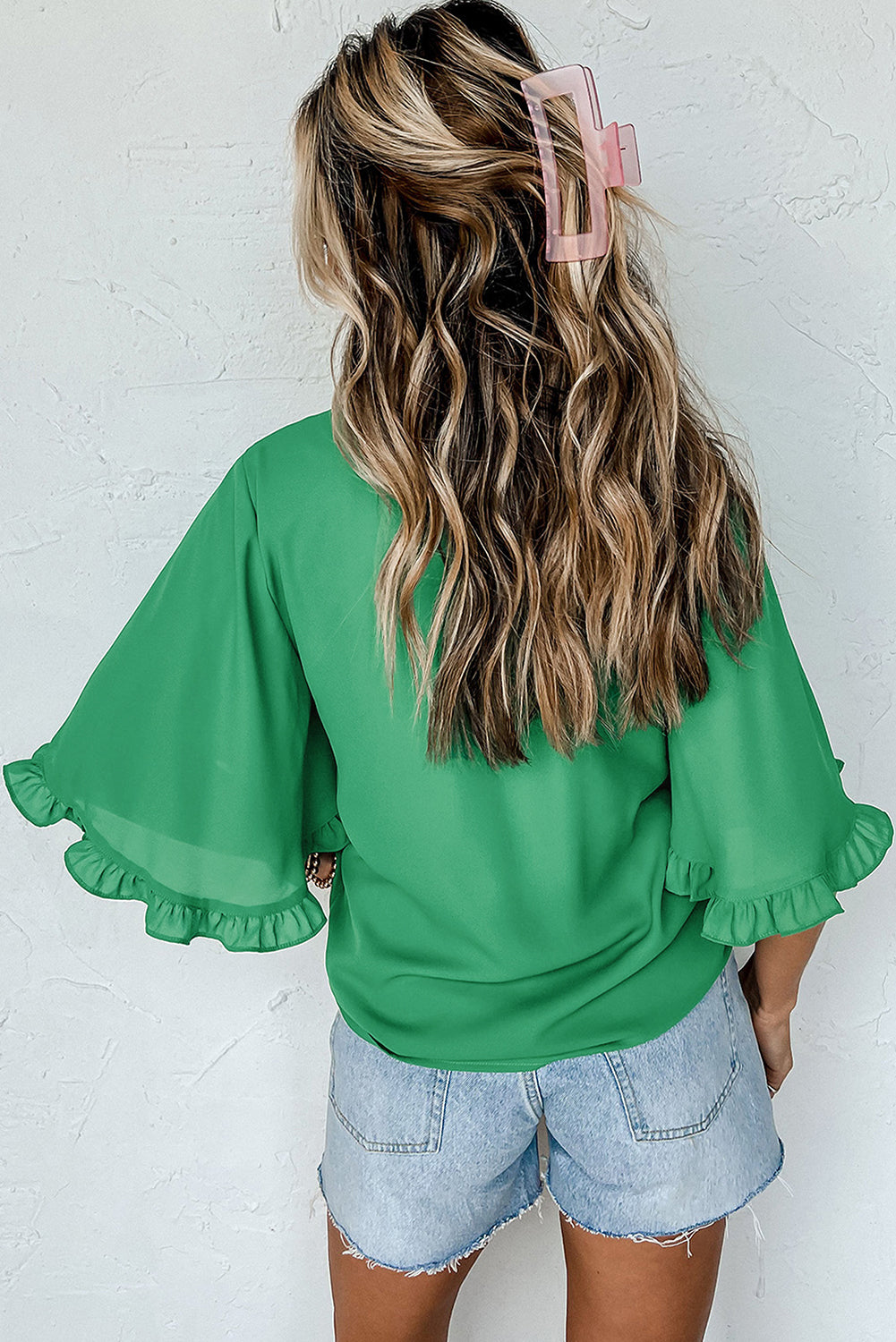 Green Frilly Ruffle Collar & Sleeve Blouse
