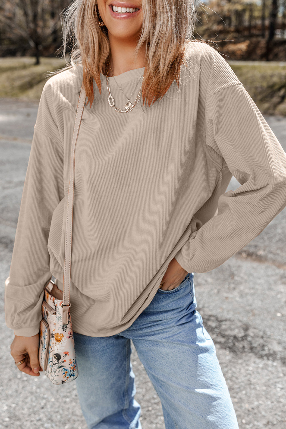 Drop Sleeve Crinkle Rib Oversized Sweatshirt