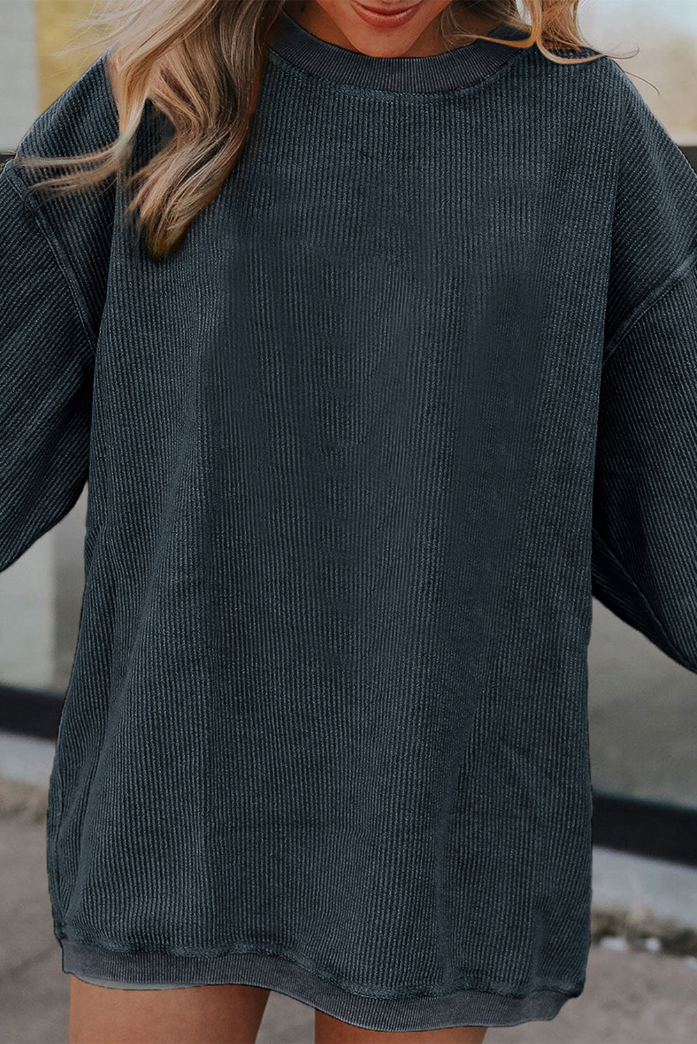 Drop Sleeve Crinkle Rib Oversized Sweatshirt