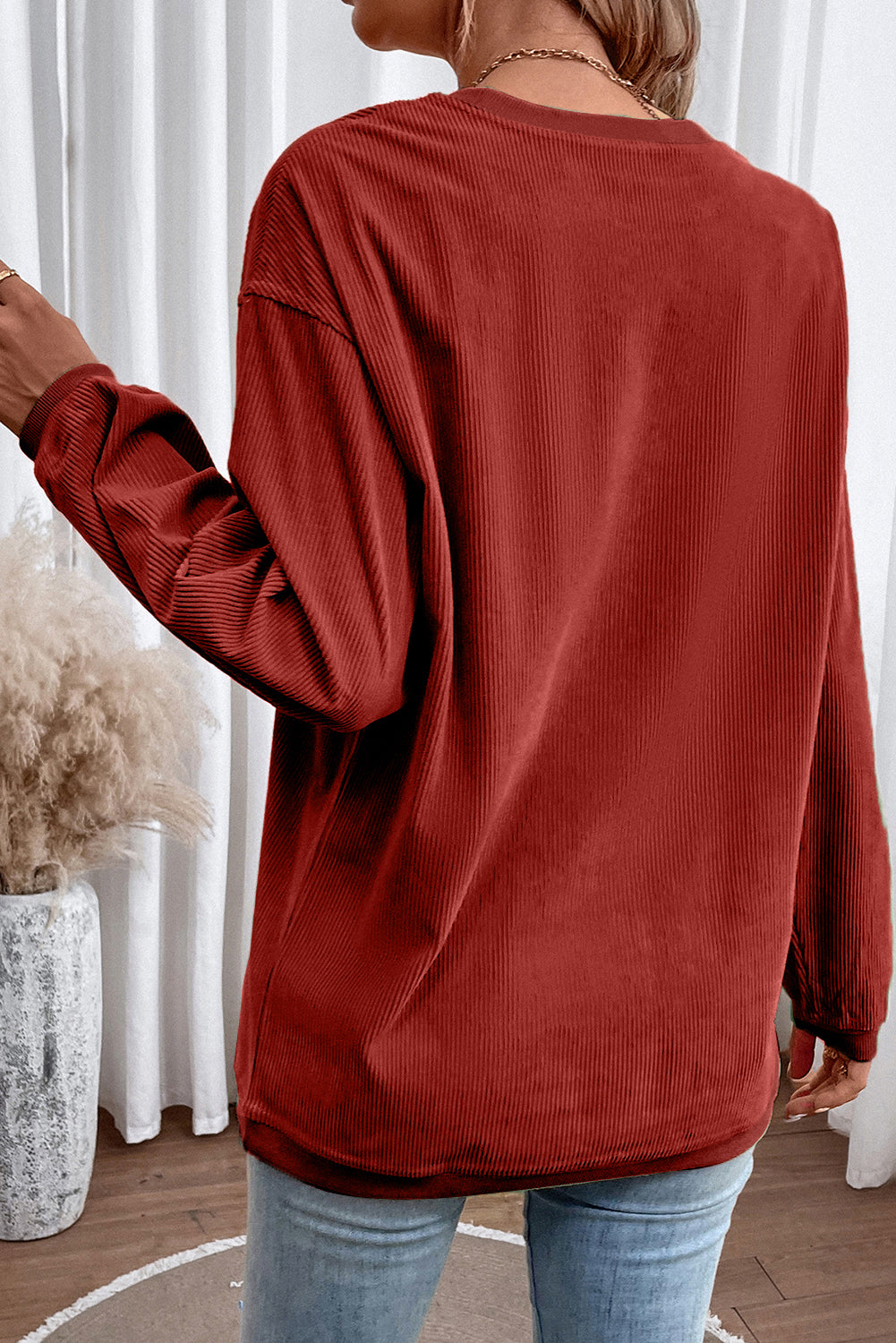 Drop Sleeve Crinkle Rib Oversized Sweatshirt