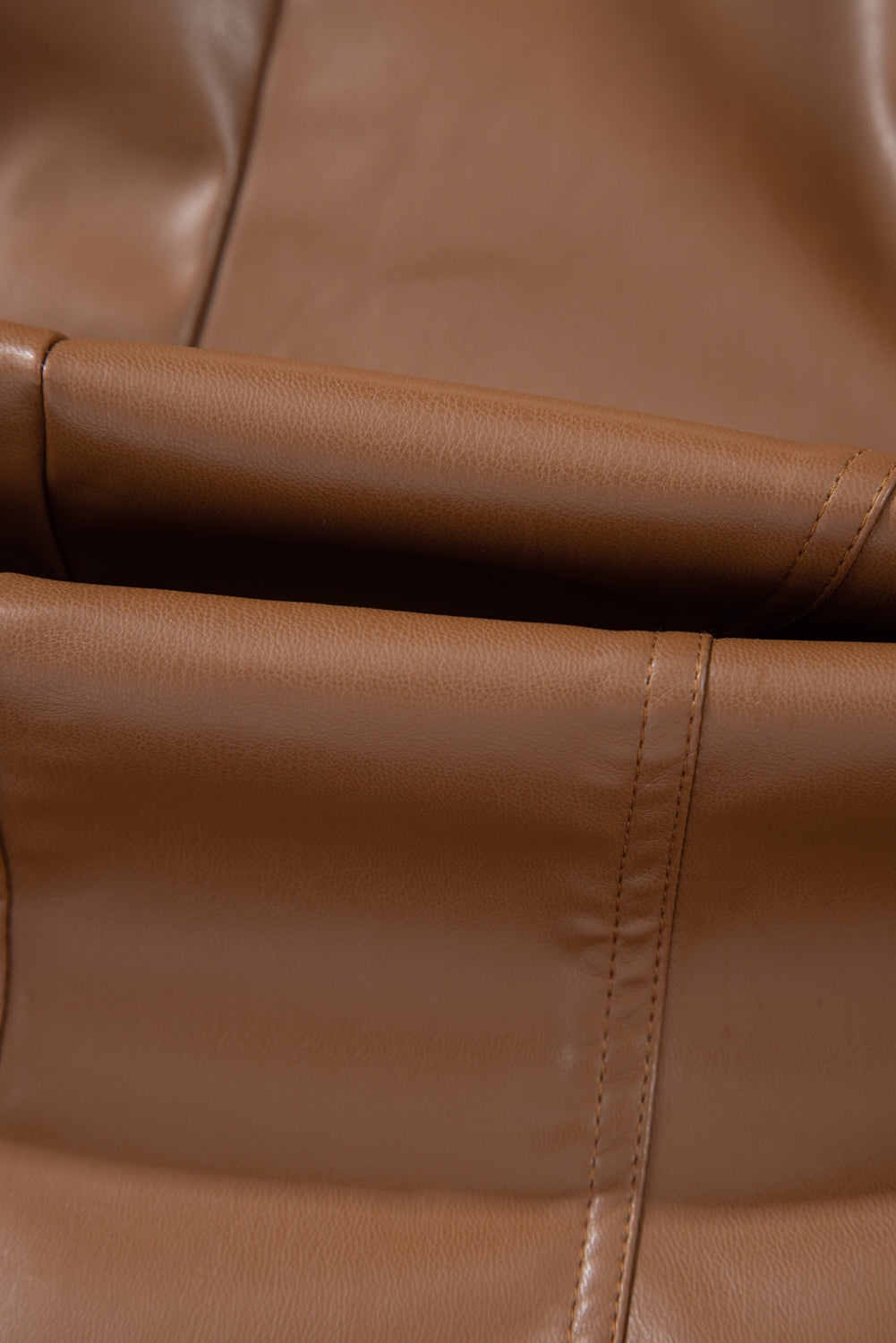 Faux Leather Collarless Zip Jacket Chestnut