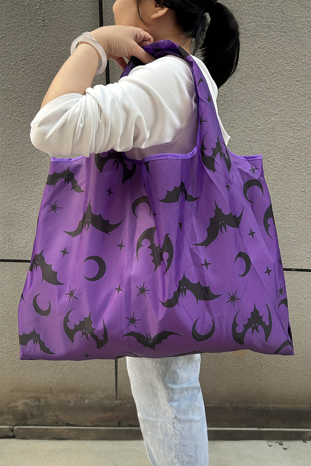 Black Goth Halloween Pumpkin Large Capacity Foldable Tote Bag