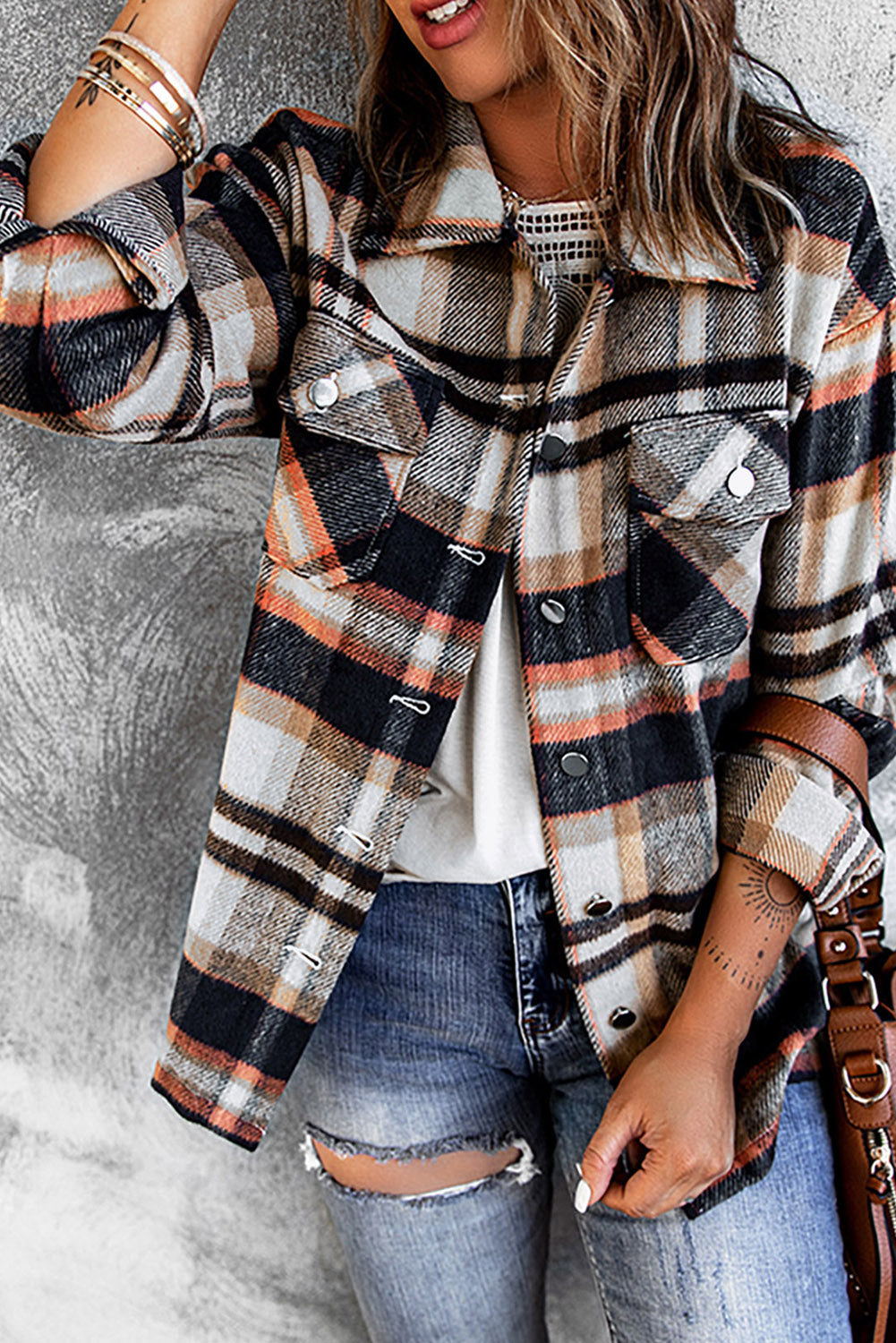 Plaid Casual Button Up Flannel Shacket