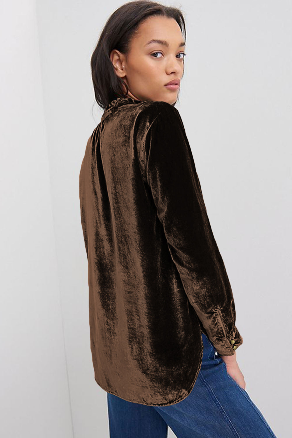 Frilly Neck Velvet Top