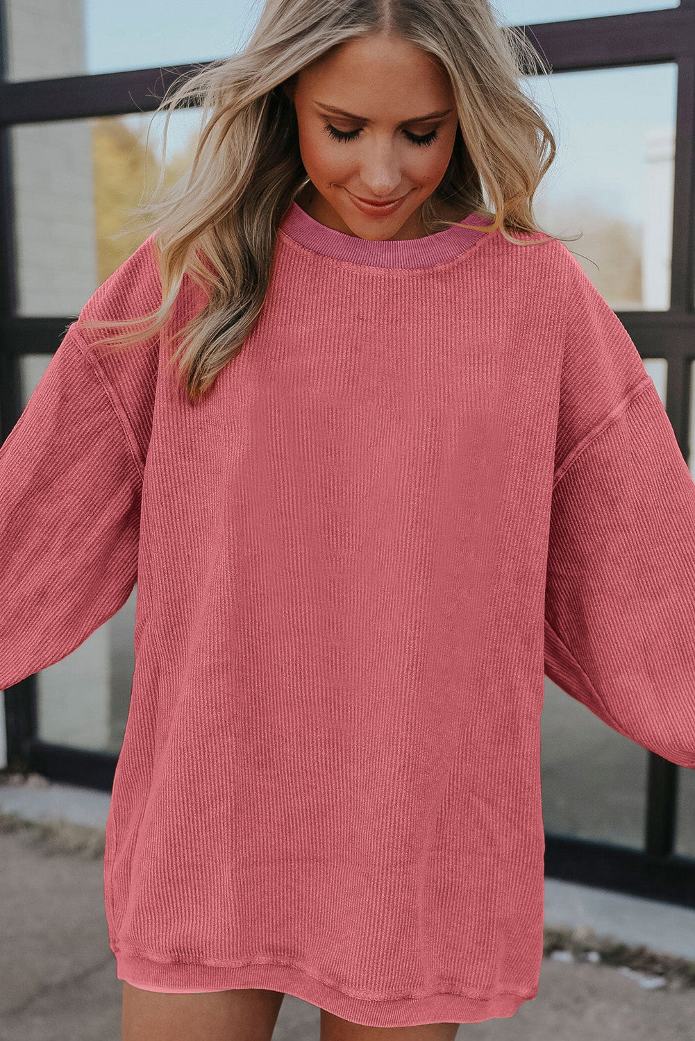 Drop Sleeve Crinkle Rib Oversized Sweatshirt