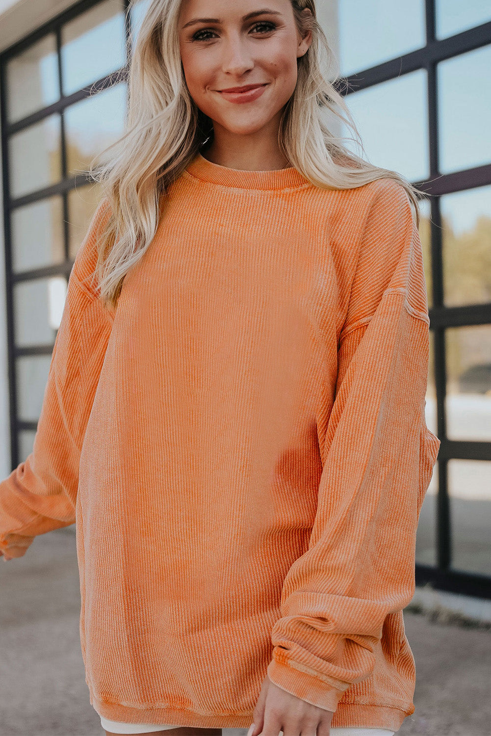 Drop Sleeve Crinkle Rib Oversized Sweatshirt