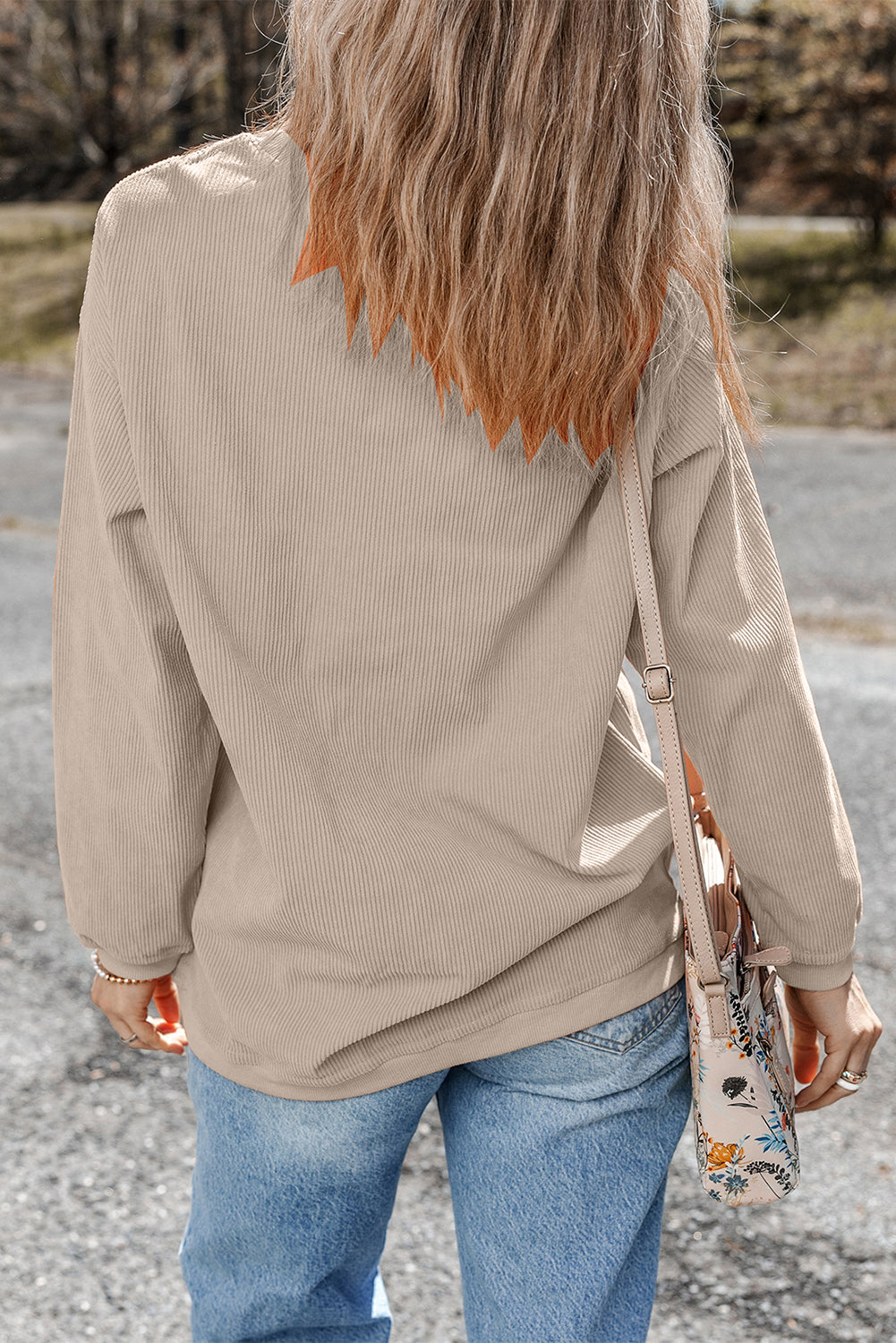 Drop Sleeve Crinkle Rib Oversized Sweatshirt