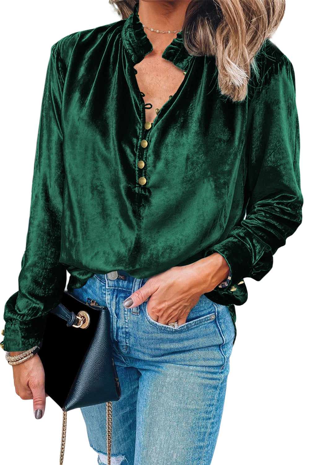 Frilly Neck Velvet Top