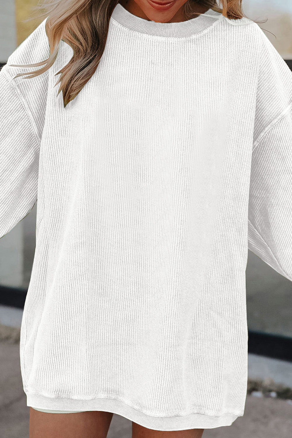 Drop Sleeve Crinkle Rib Oversized Sweatshirt