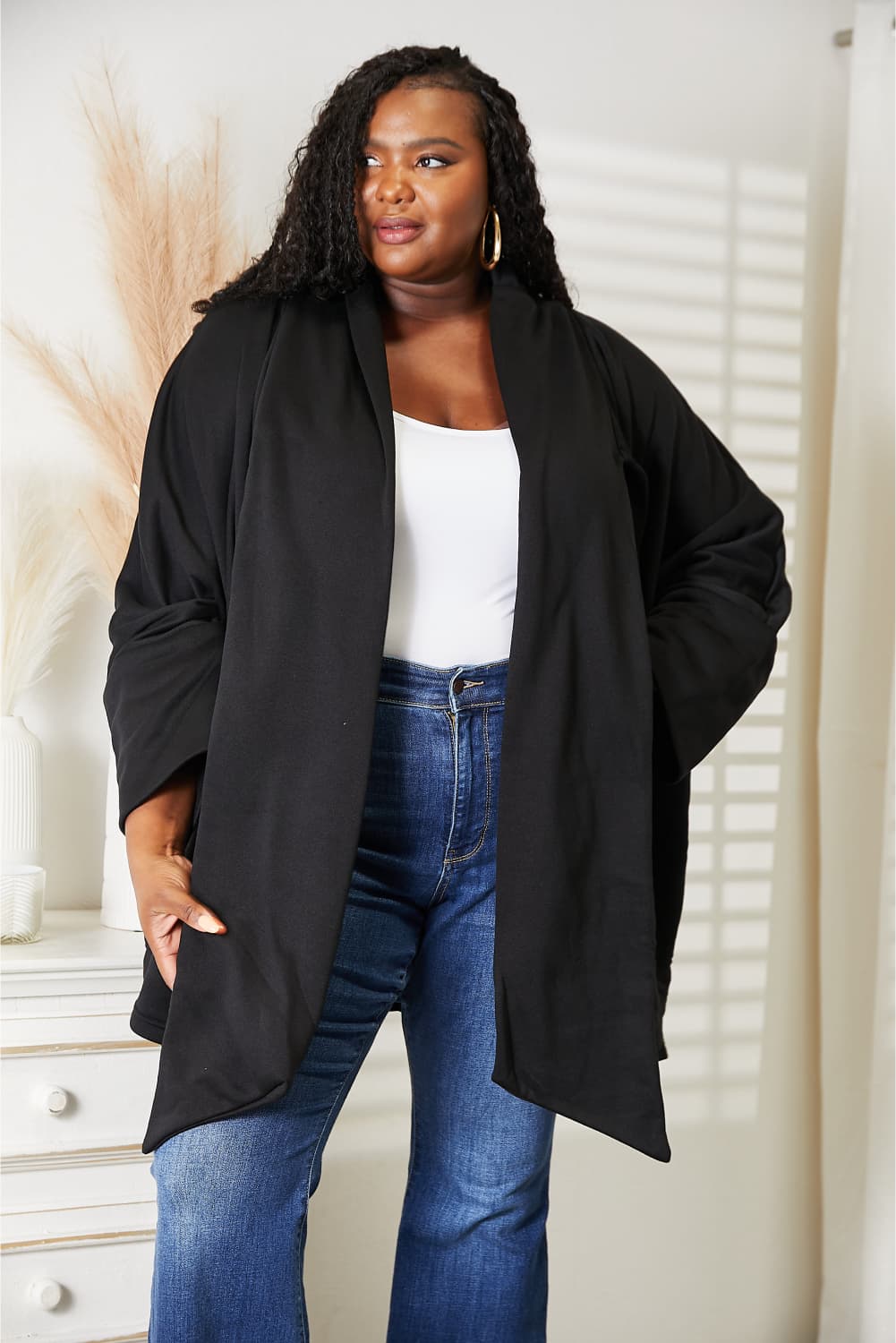 Open Front Cardigan with Scarf