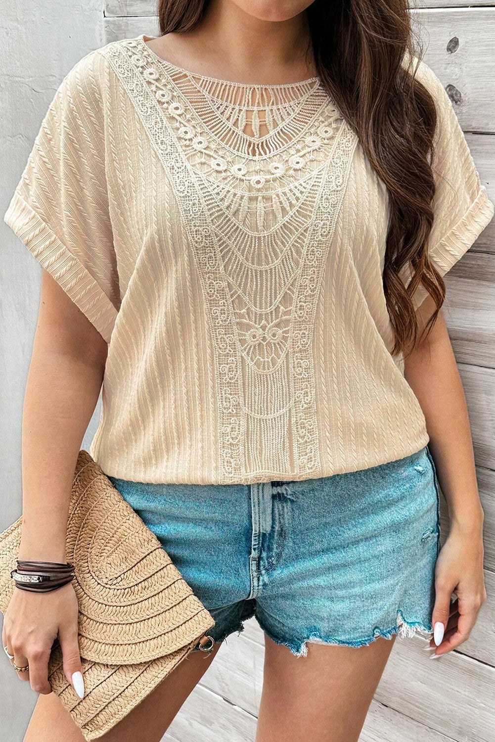 Lace Crochet Short Sleeve Top Plus Size